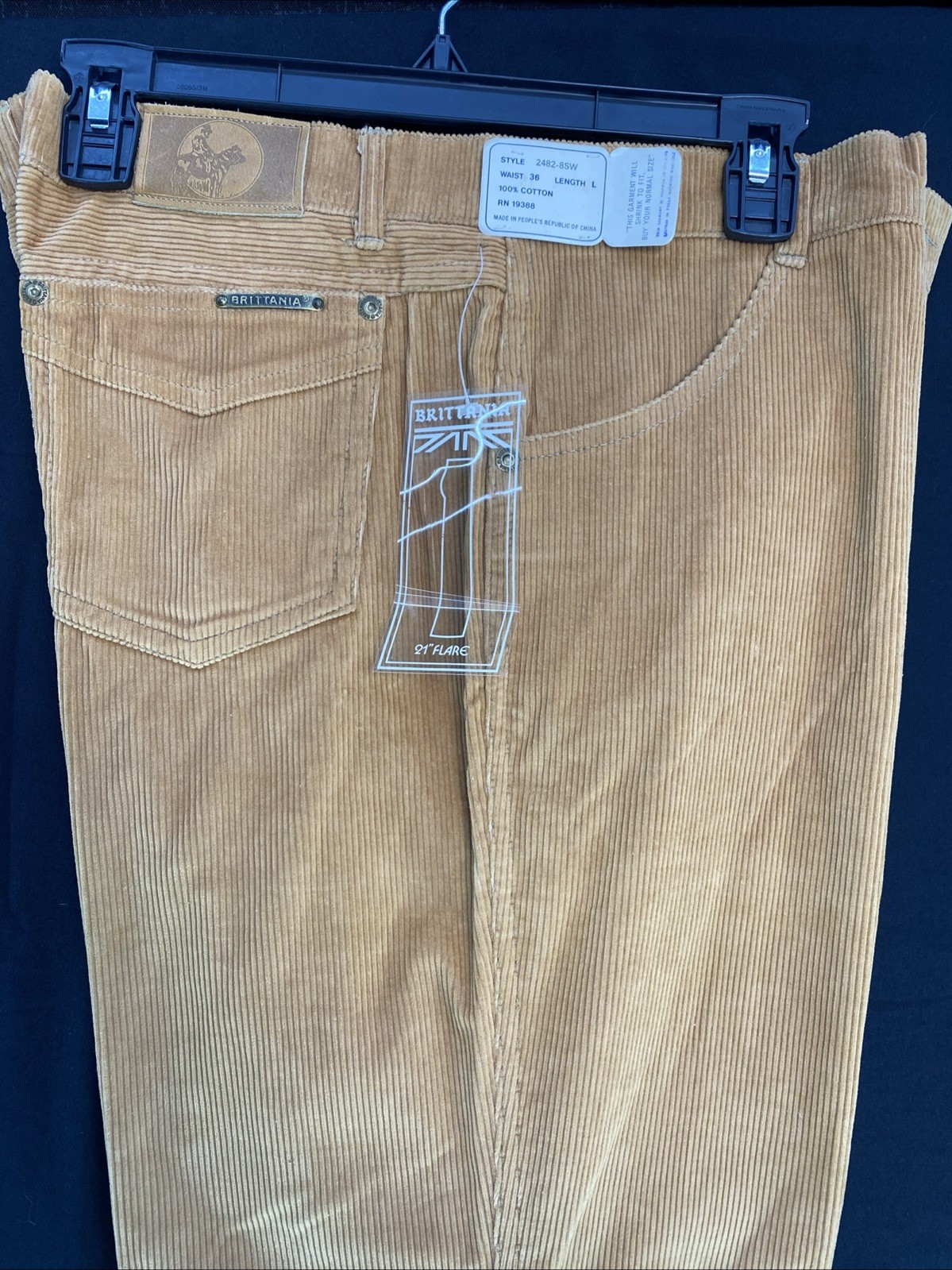 Vtg Brittania Tan Brown Corduroy Pants Slacks 36 Long Flare NWT Raw Hem 2482-8 Vtg Brittania Tan Brown Corduroy Pants Slacks 36 Long Flare NWT Raw Hem 2482-8