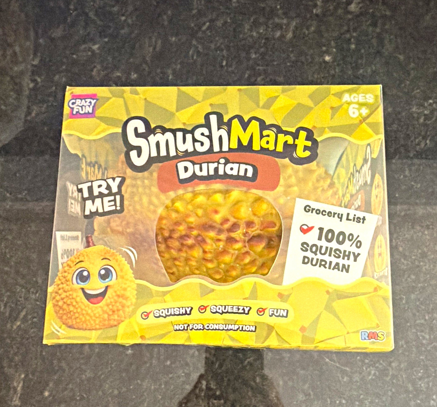 RMS SmushMart Durian 100% Squishy Tactile Squish Squeeze Stretch Toy Yellow