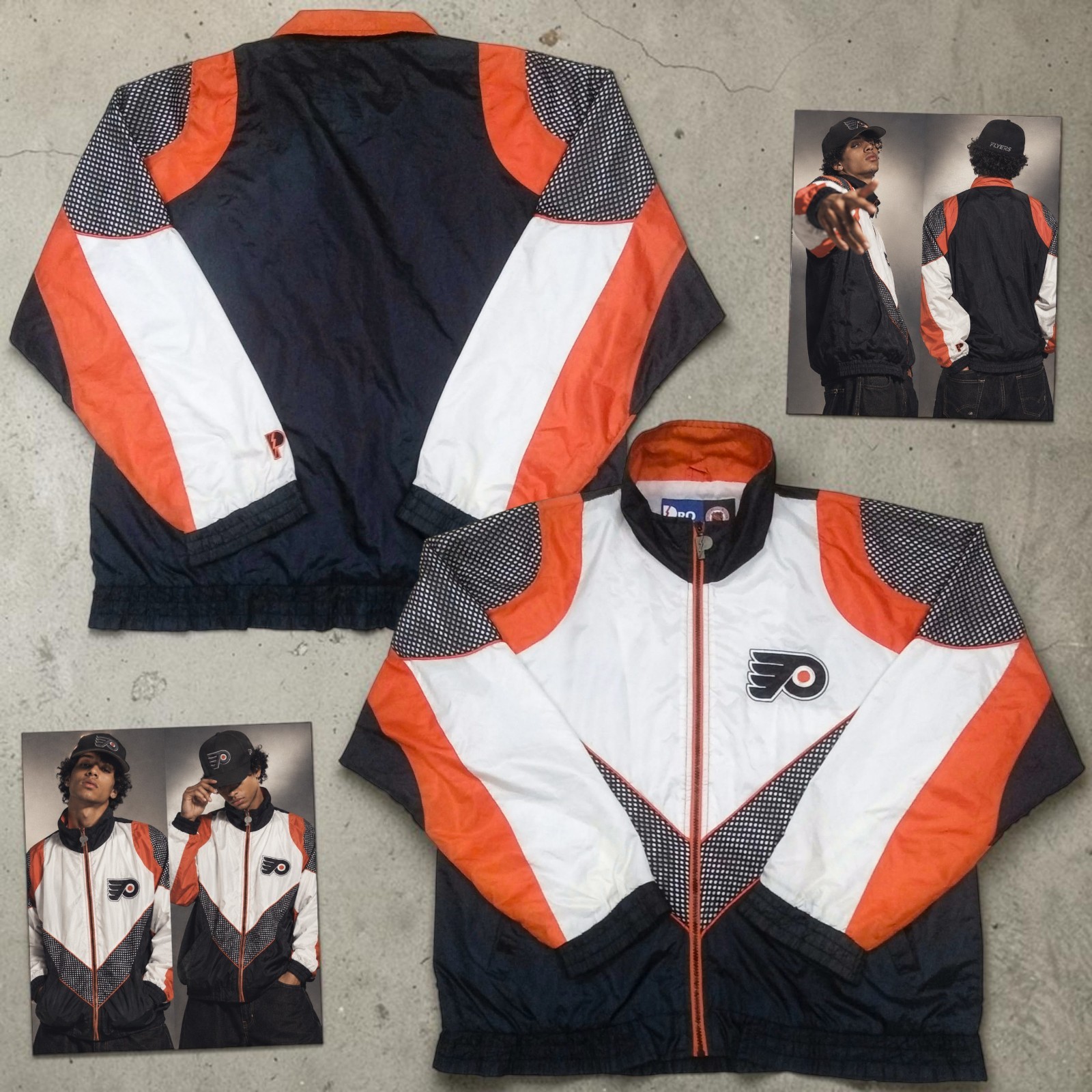 RARE VTG 90s Pro Player Philadelphia Flyers NHL Windbreaker Track Jacket Size M