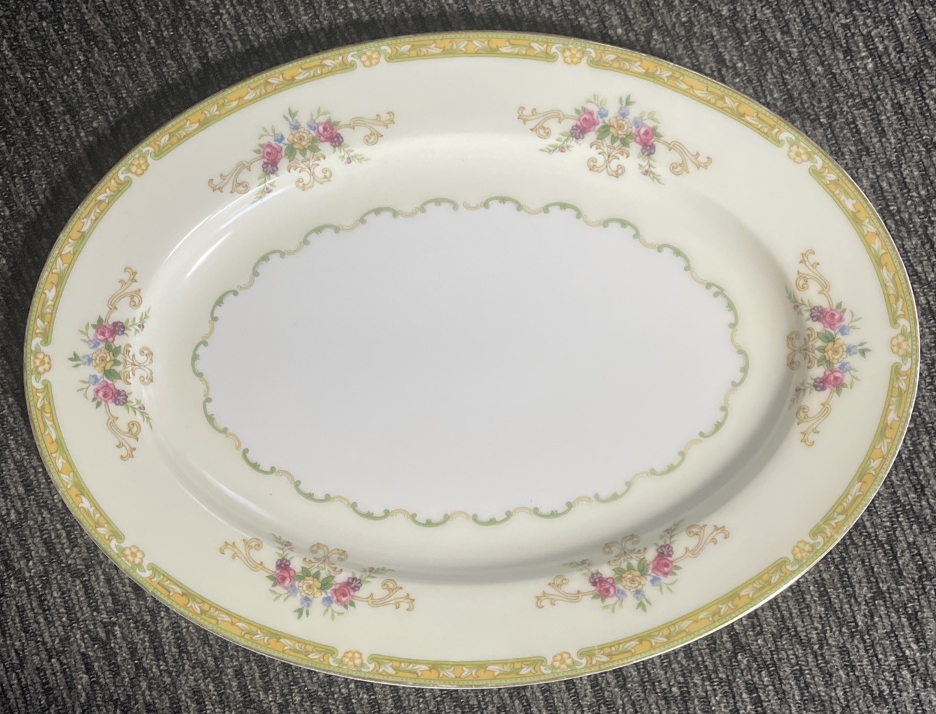 Vintage Noritake Oval Platter Green and Yellow Floral Band Circa 1920-1930 (L2)