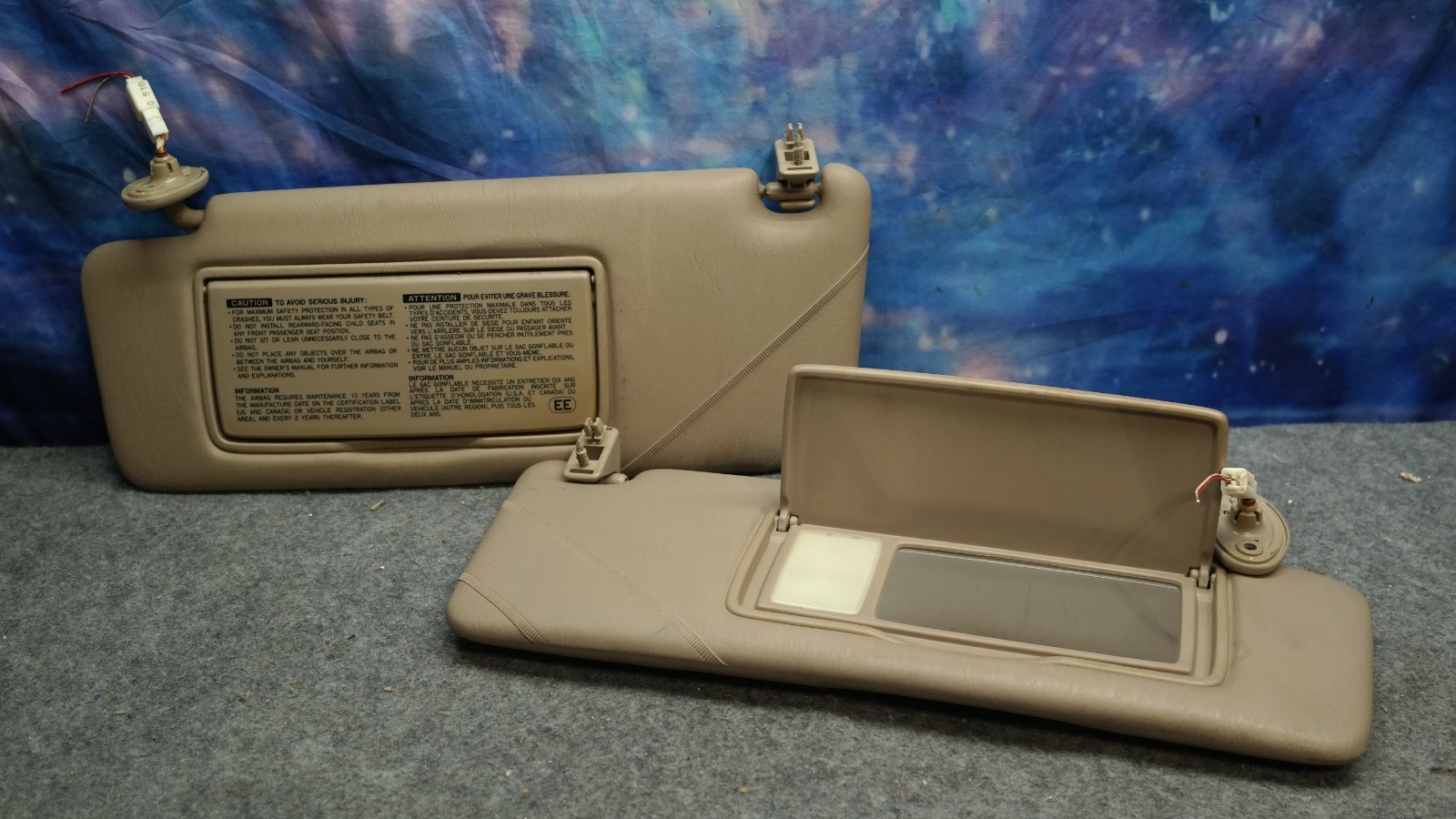 1996-1997 Lexus LS400 Tan Sun Visor Set LH RH Lighted Vanity Mirrors OEM