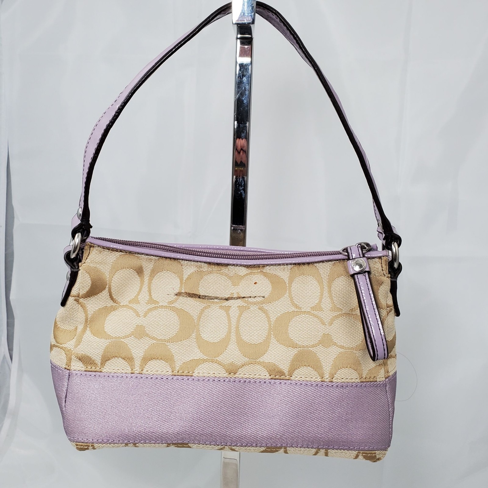 Vintage Y2K Coach Signature Jacquard Khaki Lilac Small Demi Hobo Bag Baguette