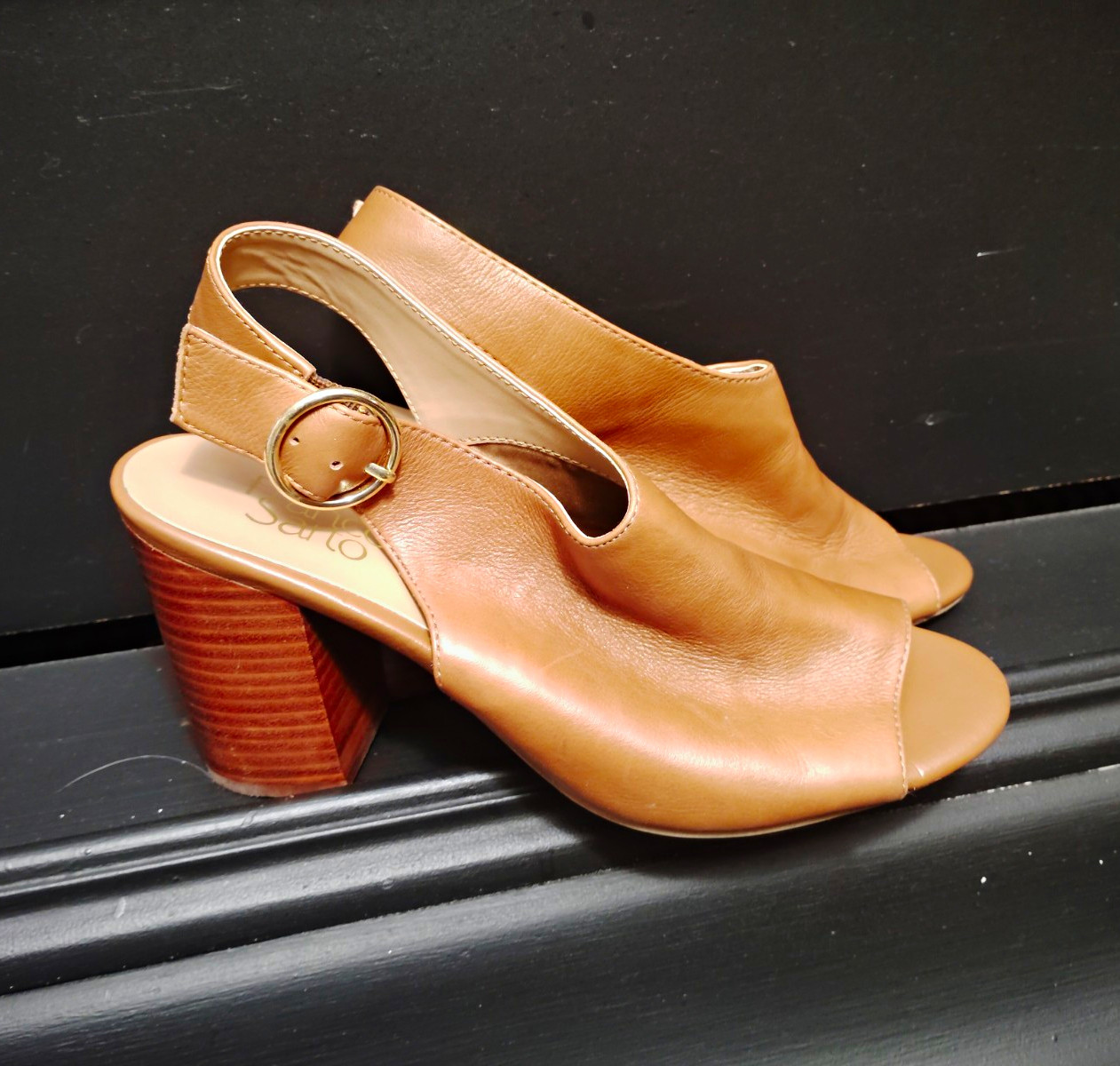 Franco Sarto Womens Tan Leather Peep Toe Slingback Sandals Buckle Strap 8 Franco Sarto Womens Tan Leather Peep Toe Slingback Sandals Buckle Strap 8
