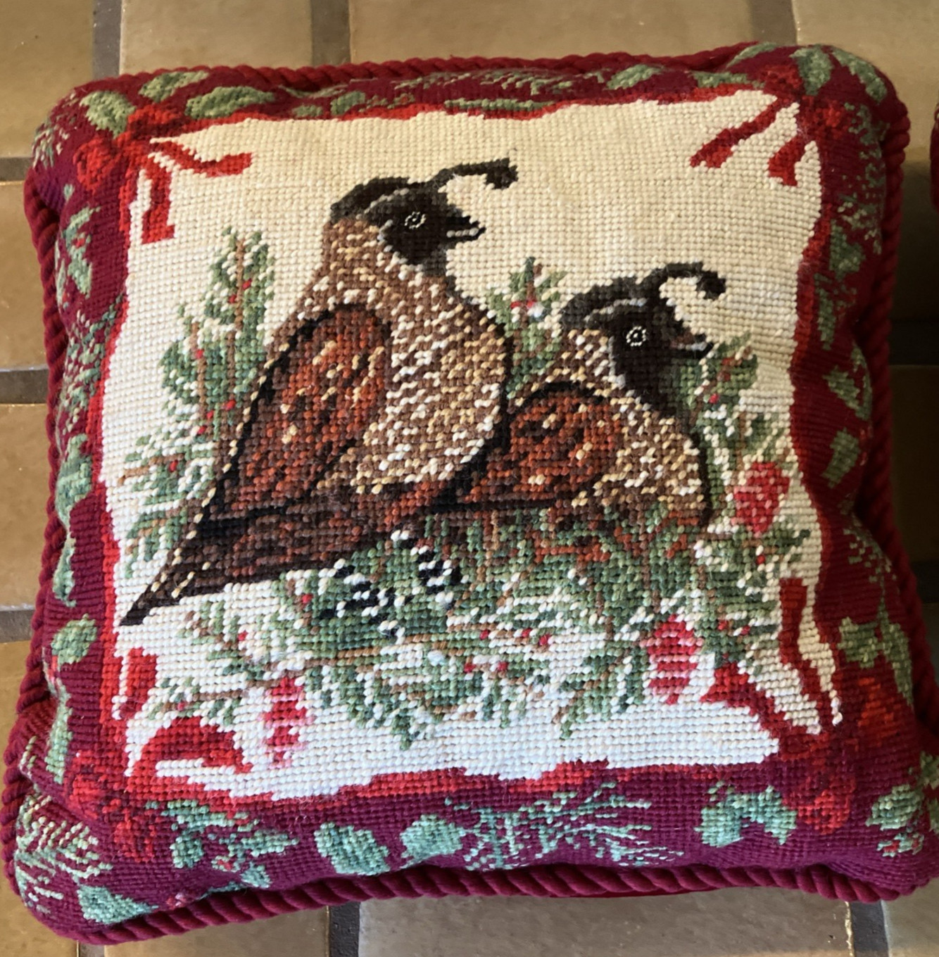 CHRISTMAS QUAIL WOOL NEEDLEPOINT 14\