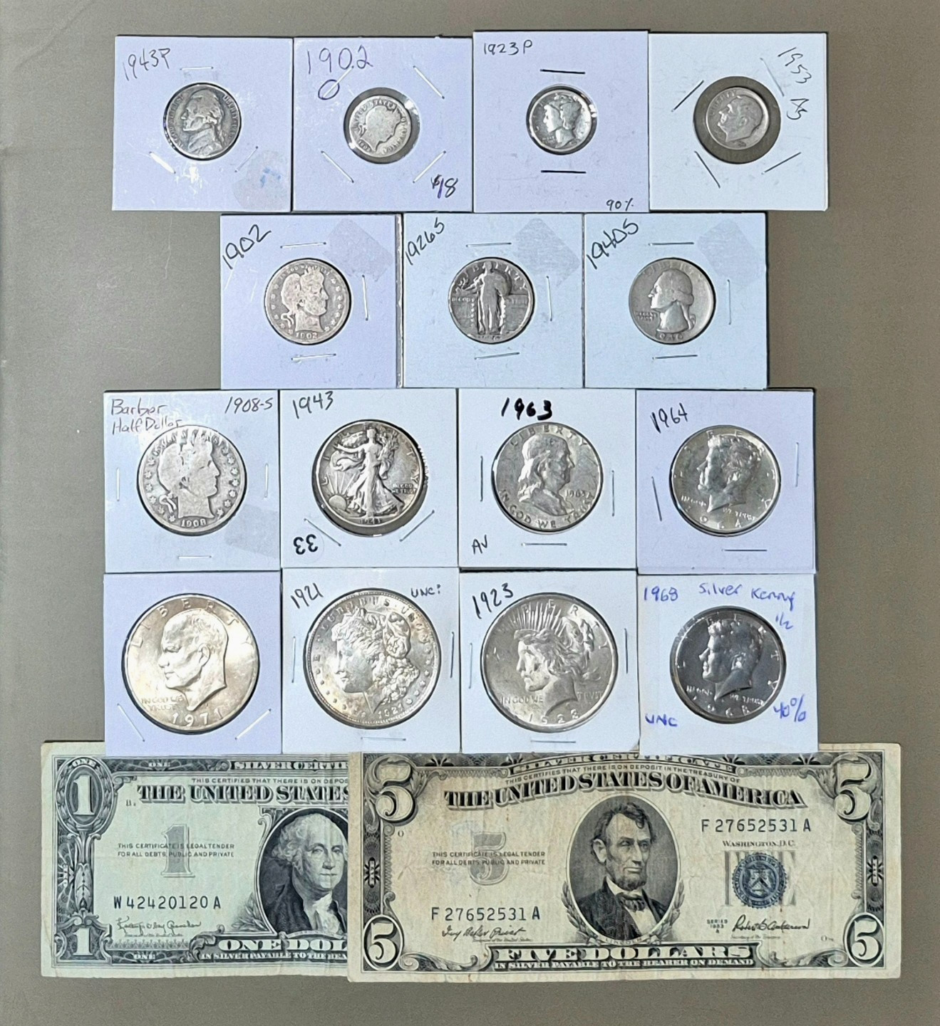 Lot of US Silver Coins & Currency, Examples of 150 Yrs of Avg Guy Pocket Silver