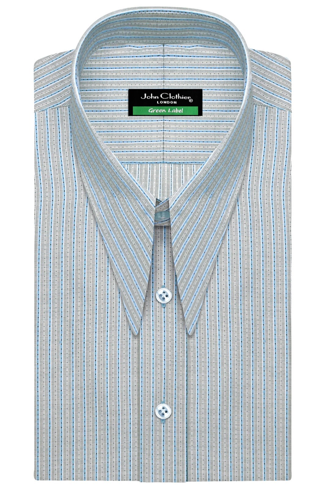 1930s Goodfellas Spear Vintage Collar Grey Sea Blue Dot Stripes Mens Dress Shirt