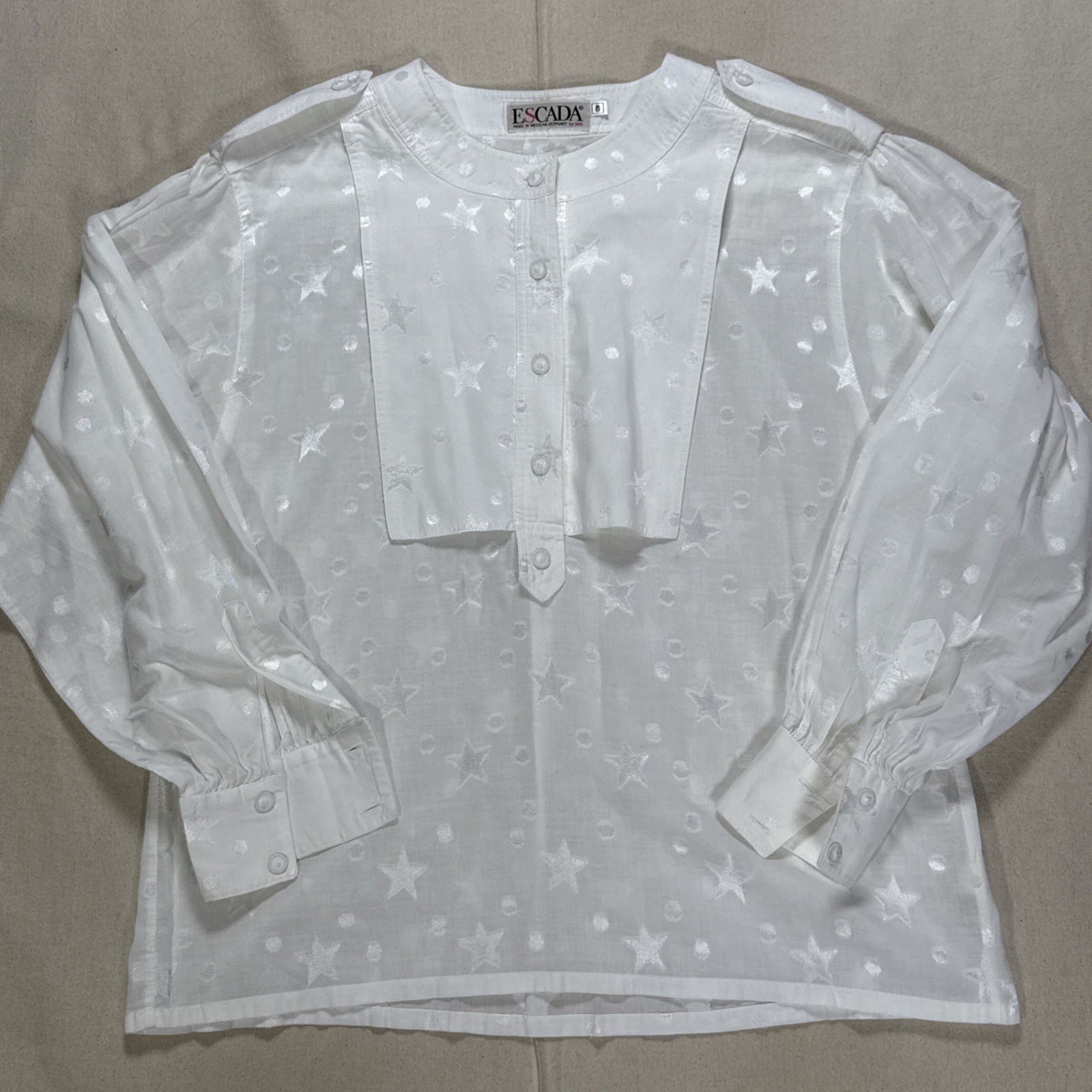 ESCADA Womens EU 40 White 1/2 Button Pleated Sheer Blouse Shirt Top Read