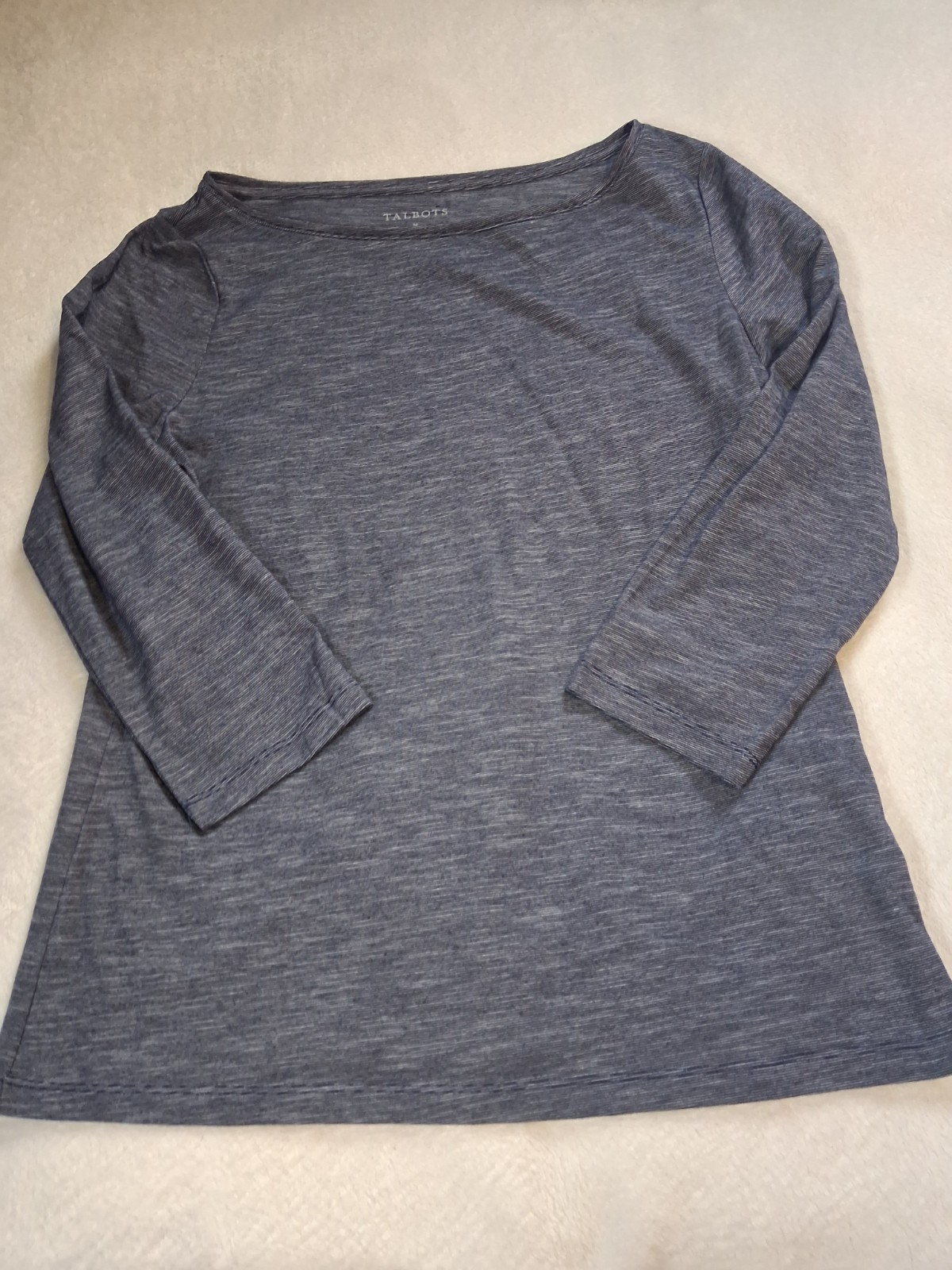 Talbots~Womens Navy Blue Striped,%60 Cotton, Boat Neck, 3/4 Sleeve, Size Medium Talbots~Womens Navy Blue Striped,%60 Cotton, Boat Neck, 3/4 Sleeve, Size Medium