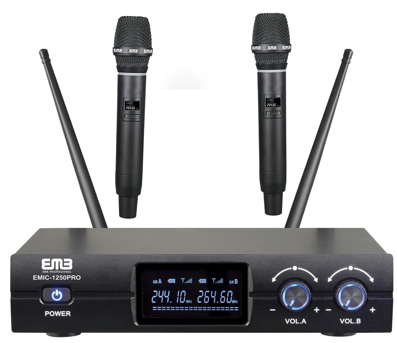 EMB Dual Handheld Wireless Professional Microphone w/Receiver for Karaoke
