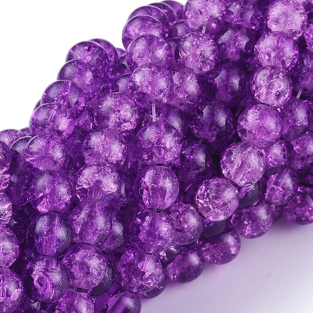 130pcs Crackle Glass Purple Round Beads Spacer Beads for Jewelry Bracelet Making