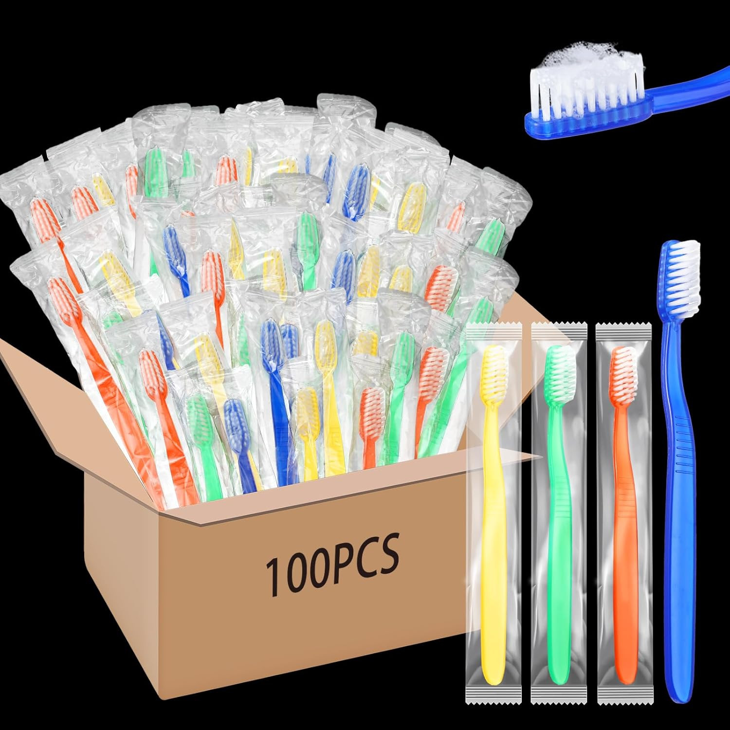 100 Pack Disposable Toothbrushes with Toothpaste Individually Wrapped Travel Use