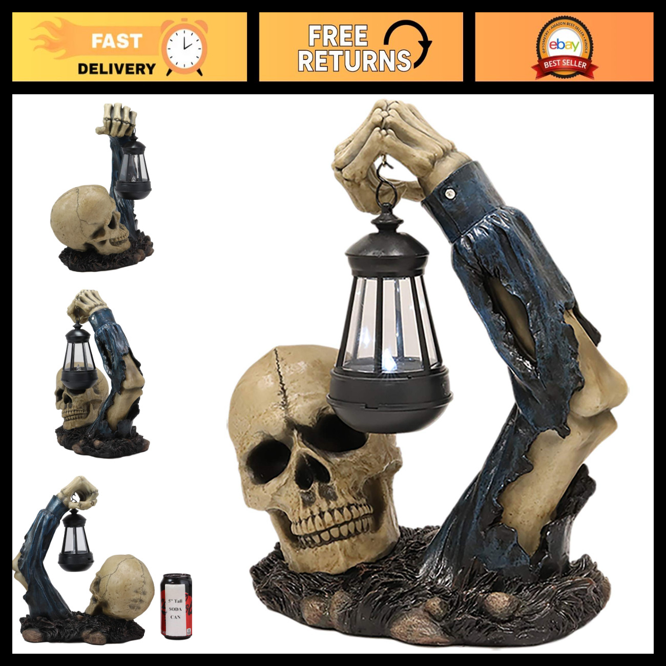 Skeleton Rising from Grave with Solar Lantern LED Light - Halloween Patio Decor