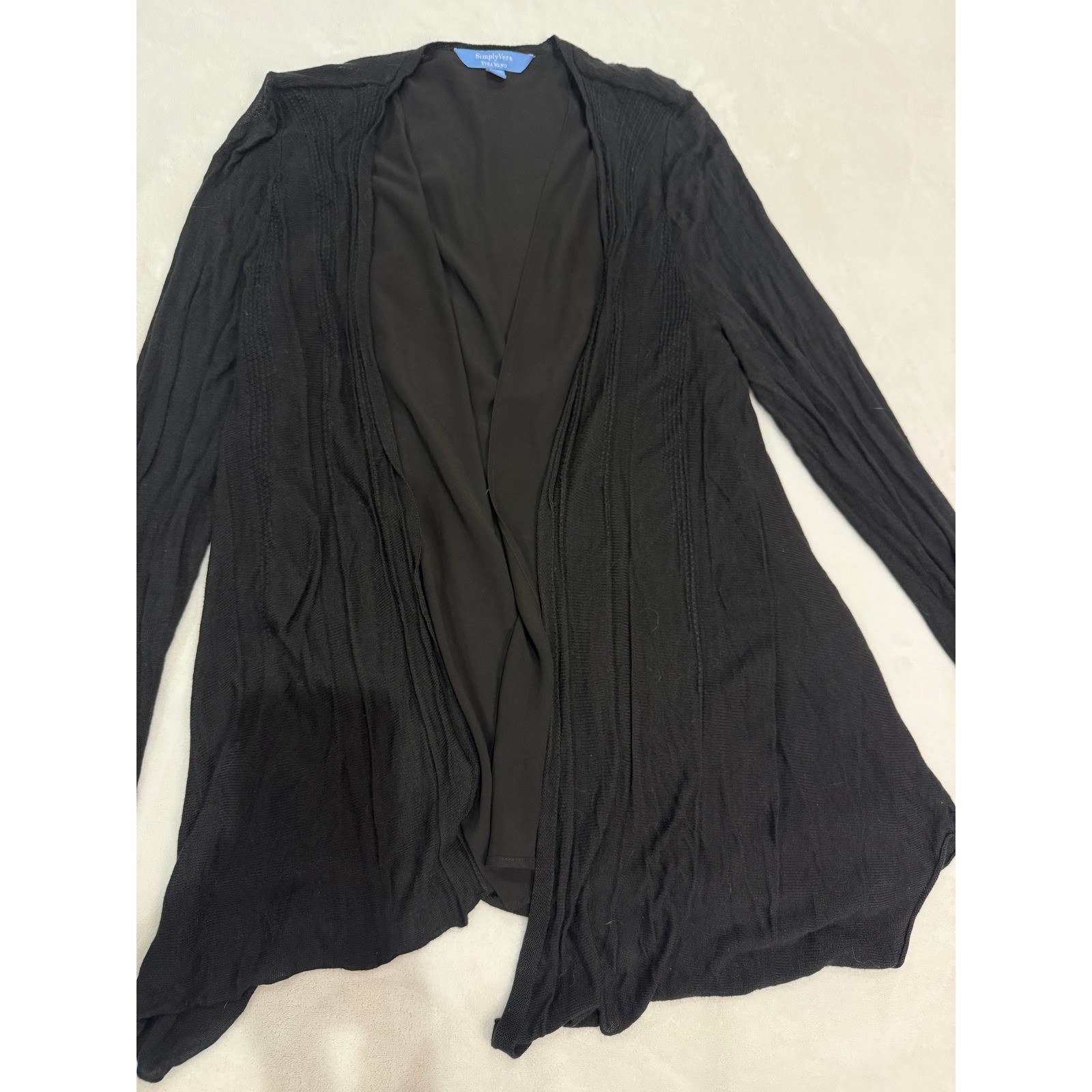 Simply Vera Vera Wang Black Open Front Mixed Media Cardigan Sweater Women Small Simply Vera Vera Wang Black Open Front Mixed Media Cardigan Sweater Women Small