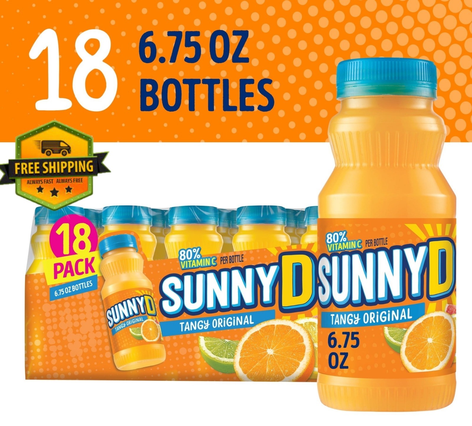 SUNNYD Tangy Original Orange Juice Drink 6.75 fl oz Bottles 18 Pack