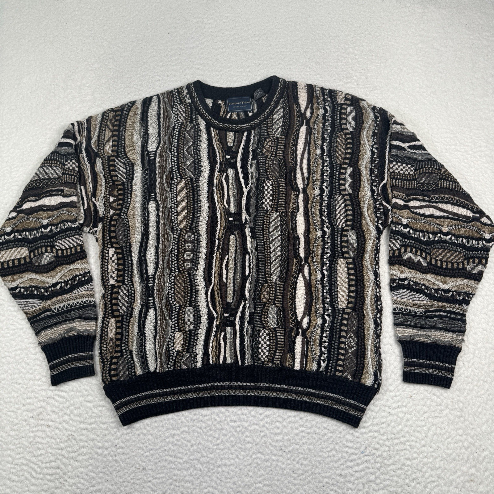 VTG 90s Florence Tricot Coogi Style 3D Knit Crewneck Sweater Mens Medium Vintage