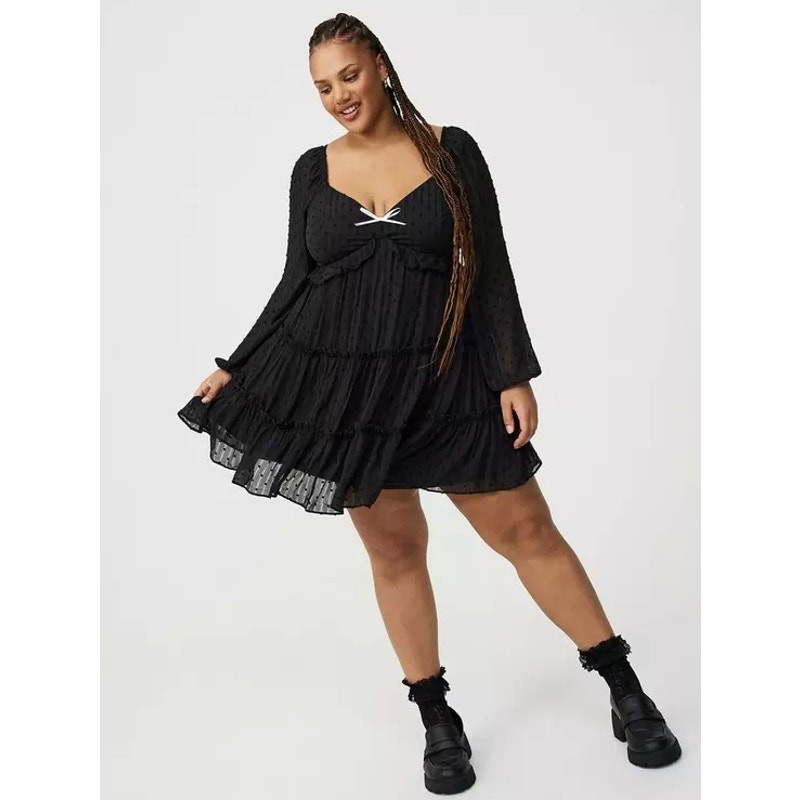NWT Torrid Black Chiffon Babydoll Mini Dress 4X 26 Witchy Coquette Fall Fairy 4X
