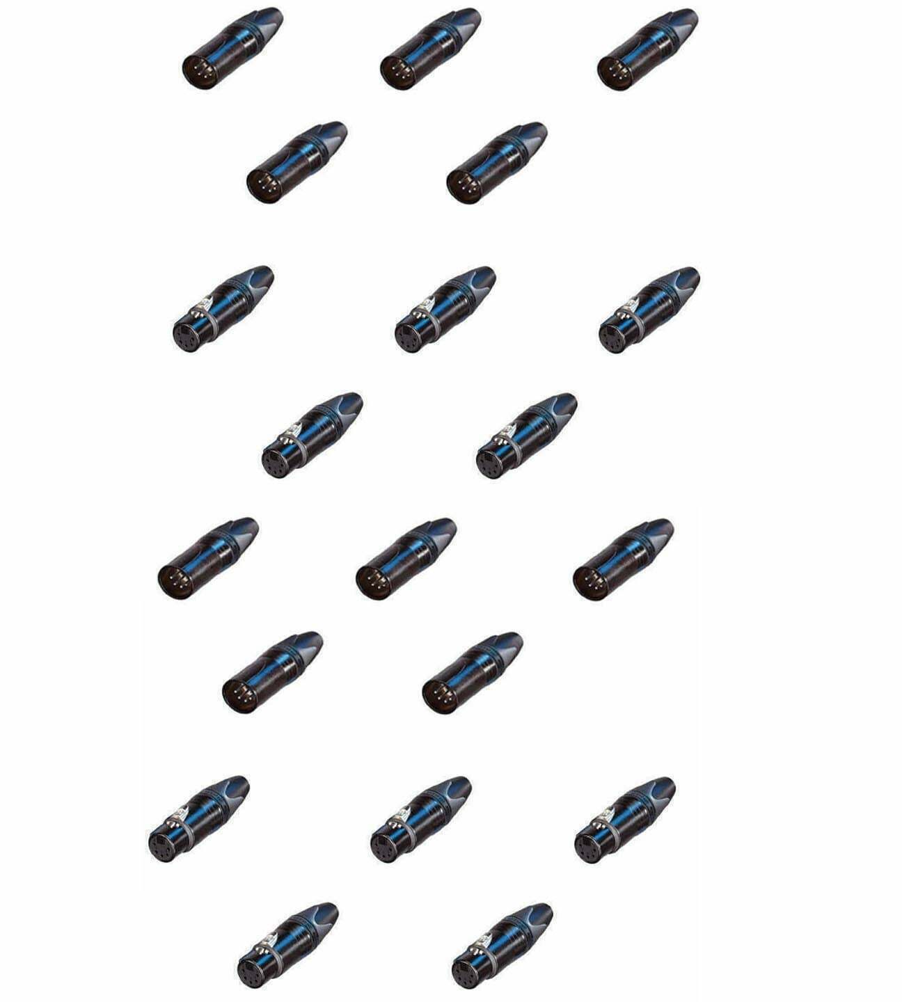 20 Neutrik 5 pin XLR DMX Cable Connectors - 10 Male - 10 Female 