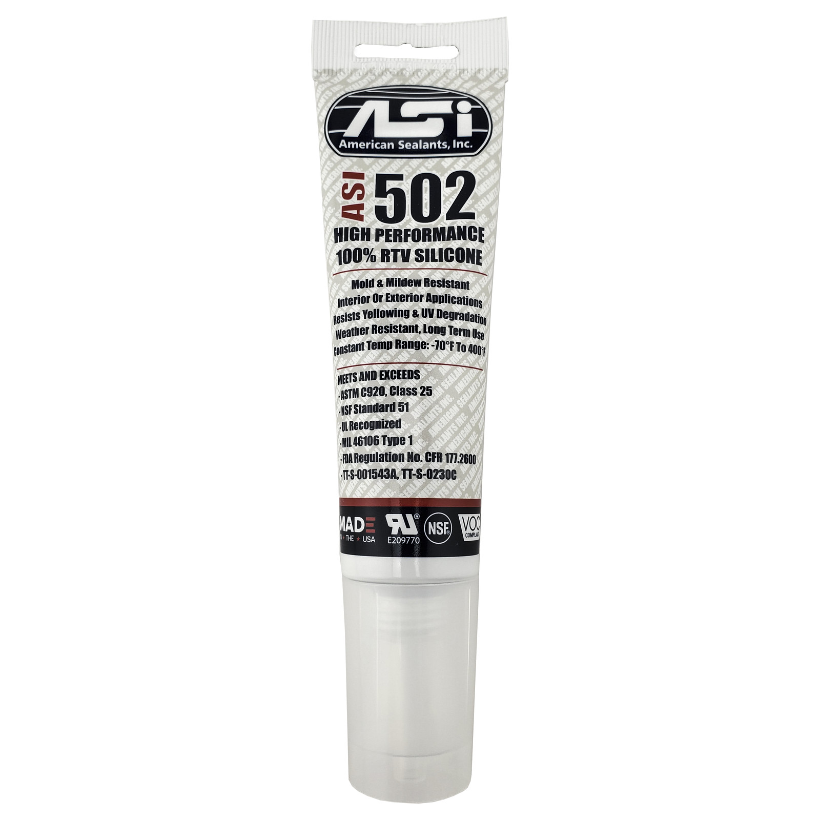 ASI 502 Black Food Grade 100% RTV Silicone Sealant - 2.8 Oz Squeeze Tube