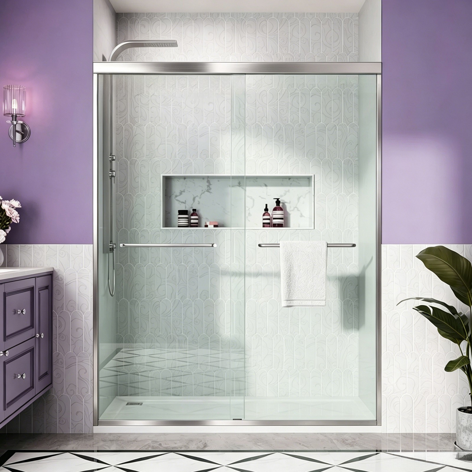 Brushed Nickel Sliding Shower Door 60\