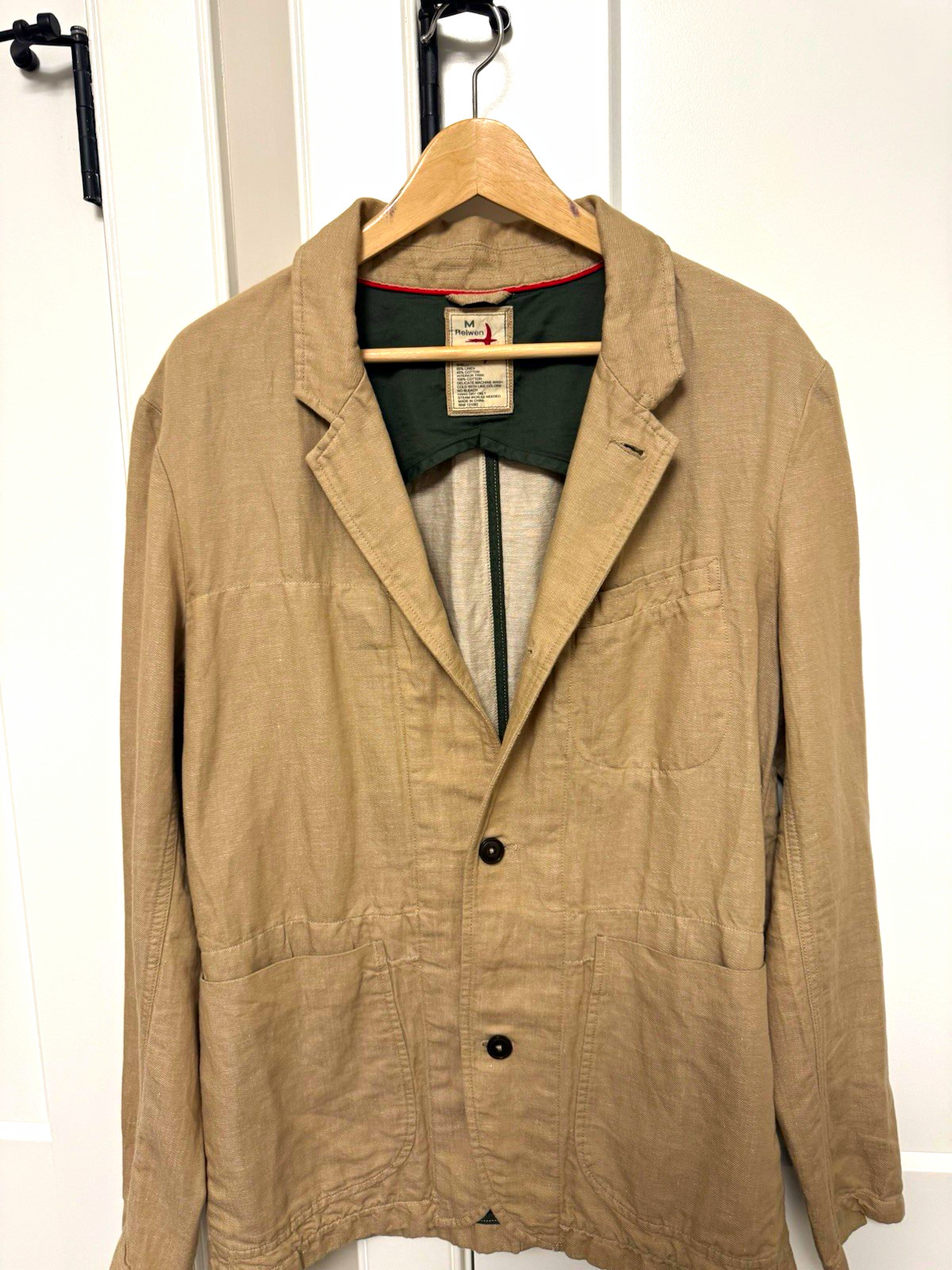 Relwen Men\'s Linen Trap Blazer Khaki Slub Medium Relwen Men\'s Linen Trap Blazer Khaki Slub Medium