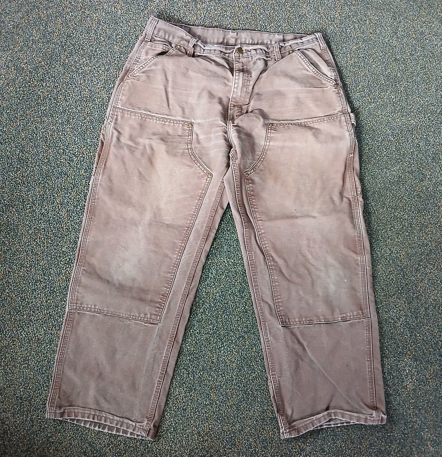 Vintage Carhartt Double Knee Work Pants 34x26 Brown Duck Canvas Faded Distressed