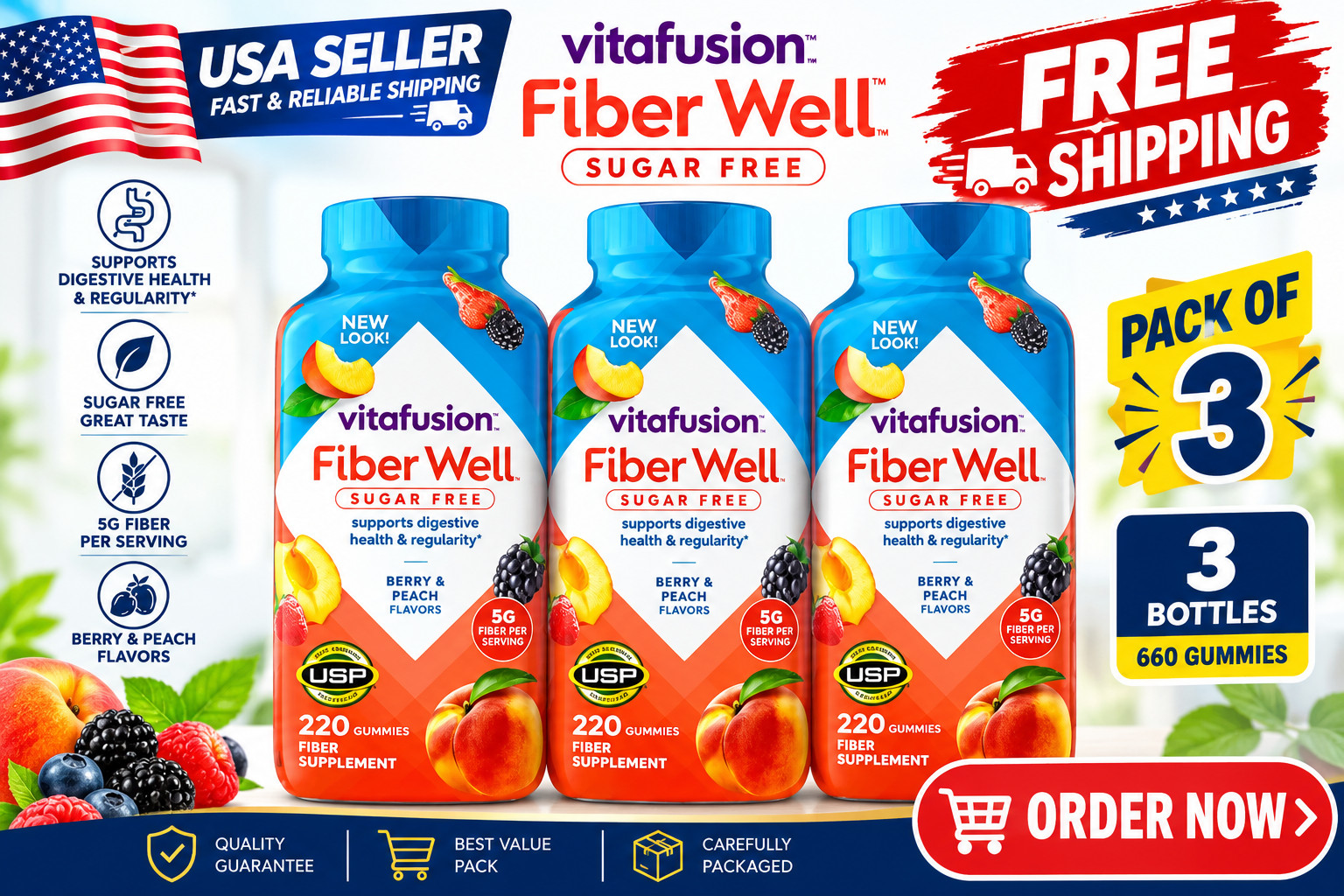 3 PACK - Vitafusion Fiber Well Gummies (220 ct.)Total 660 Gummies .