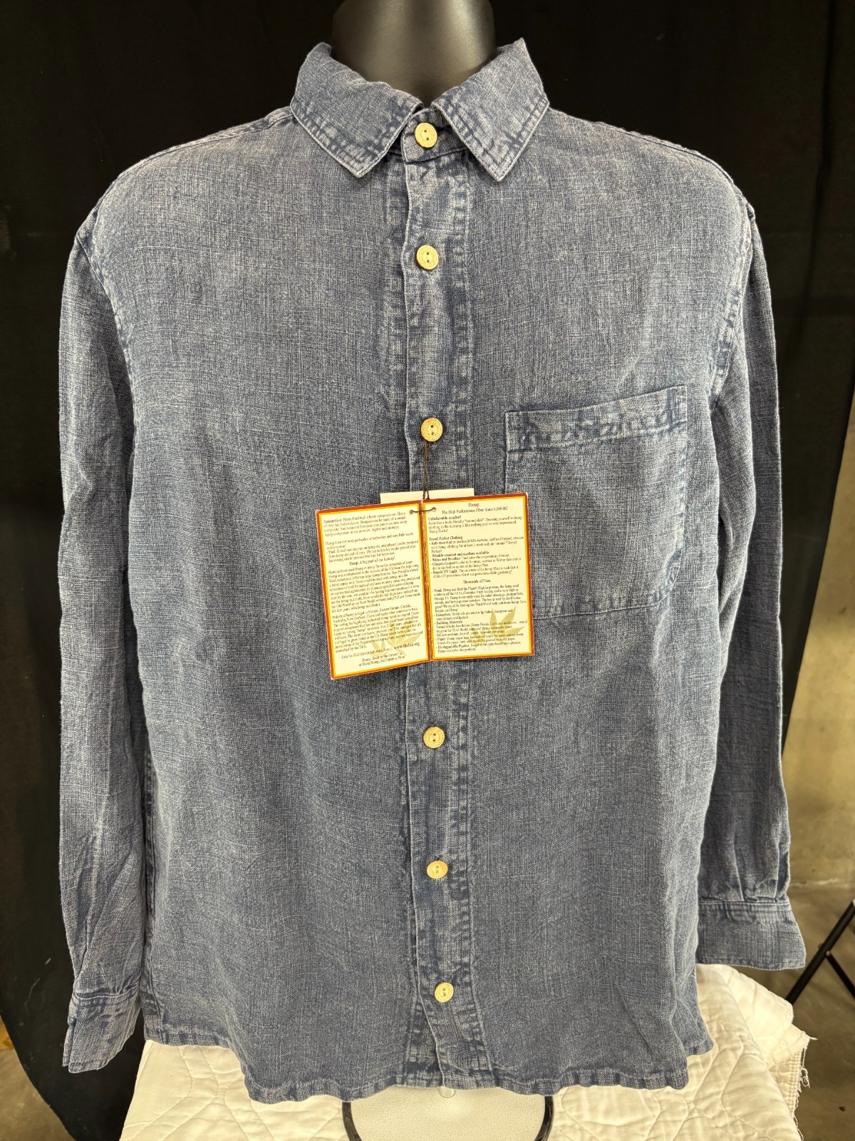 Dash Hemp Santa Cruz Men Button-Down Navy Blue Shirt Dash Hemp Santa Cruz Men Button-Down Navy Blue Shirt