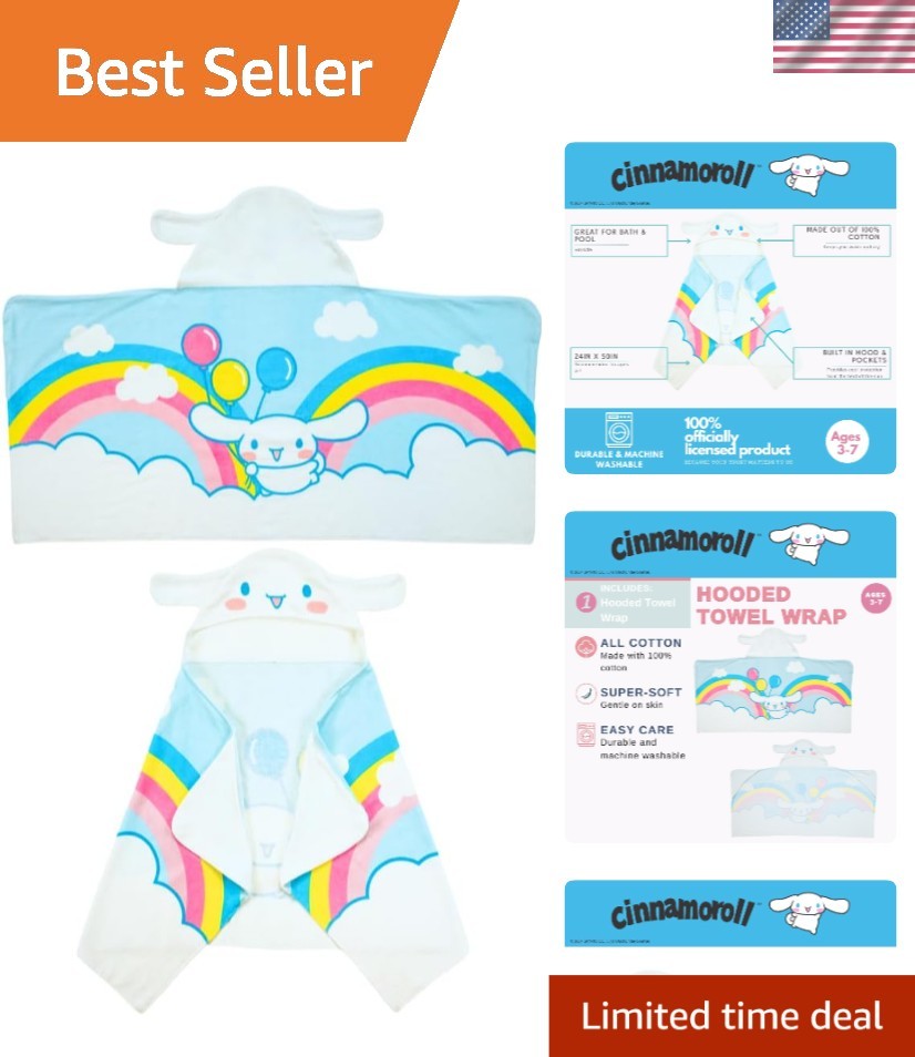 Sanrio Cinnamoroll Kids Super Soft Bath/Pool/Beach Soft Cotton Terry Hooded T...