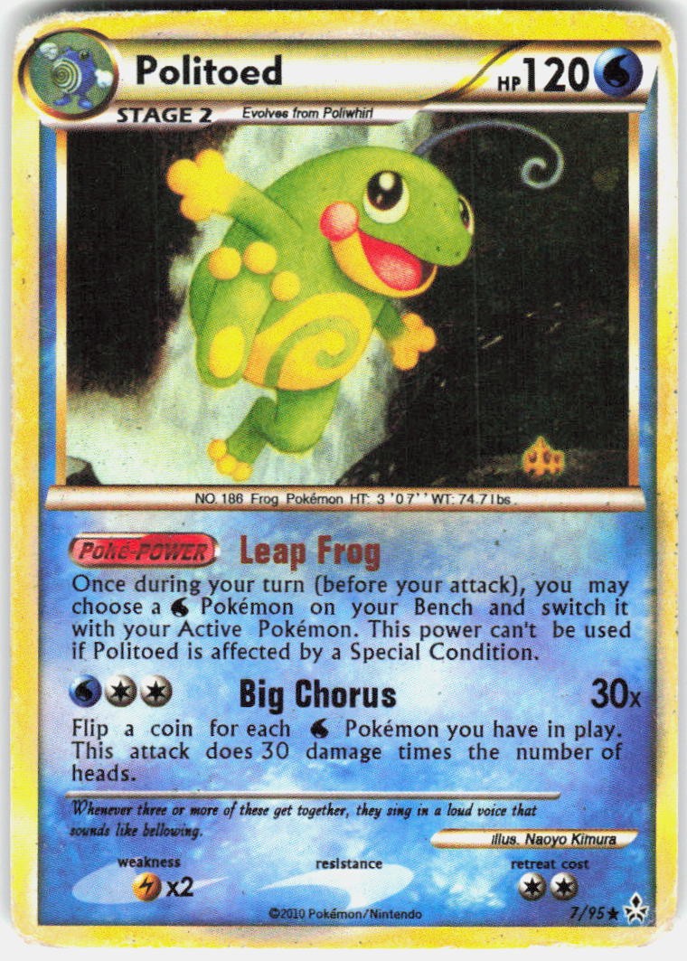 Politoed 7/95 Holo Rare HGSS Unleashed Pokemon Damaged