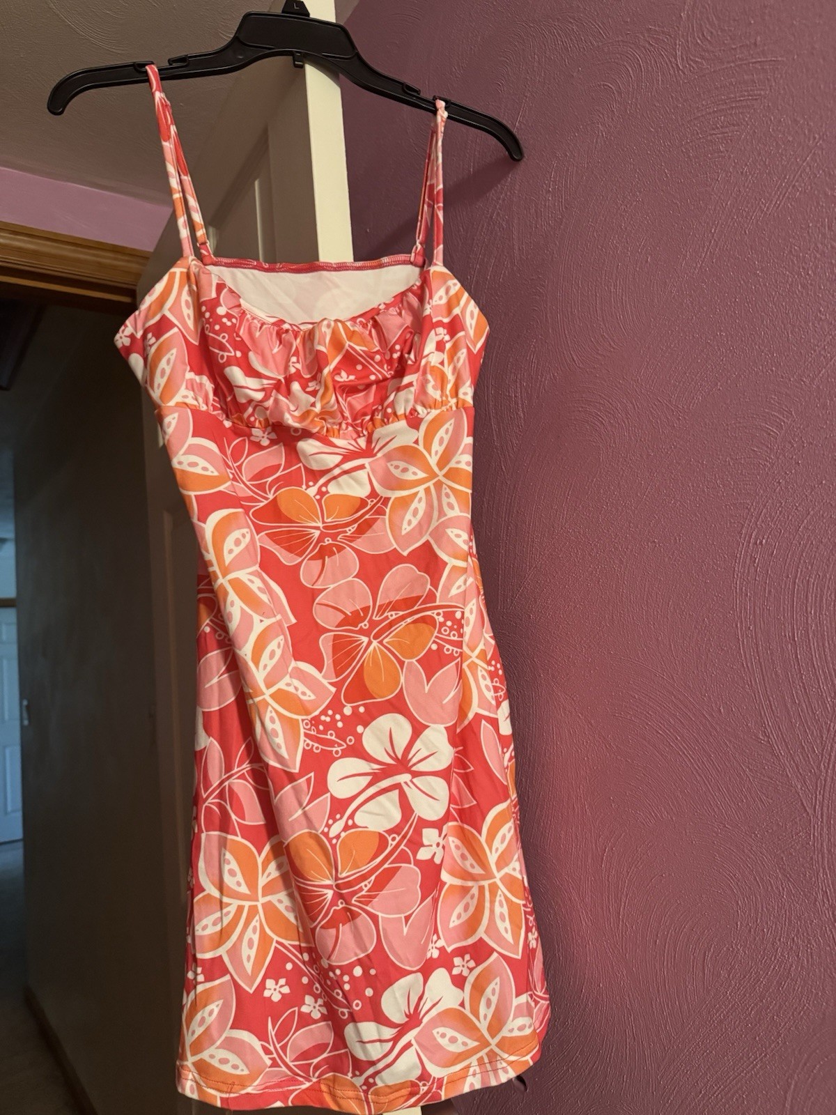 Women’s Pink Orange White Floral  Spaghetti  adjustable strap size large