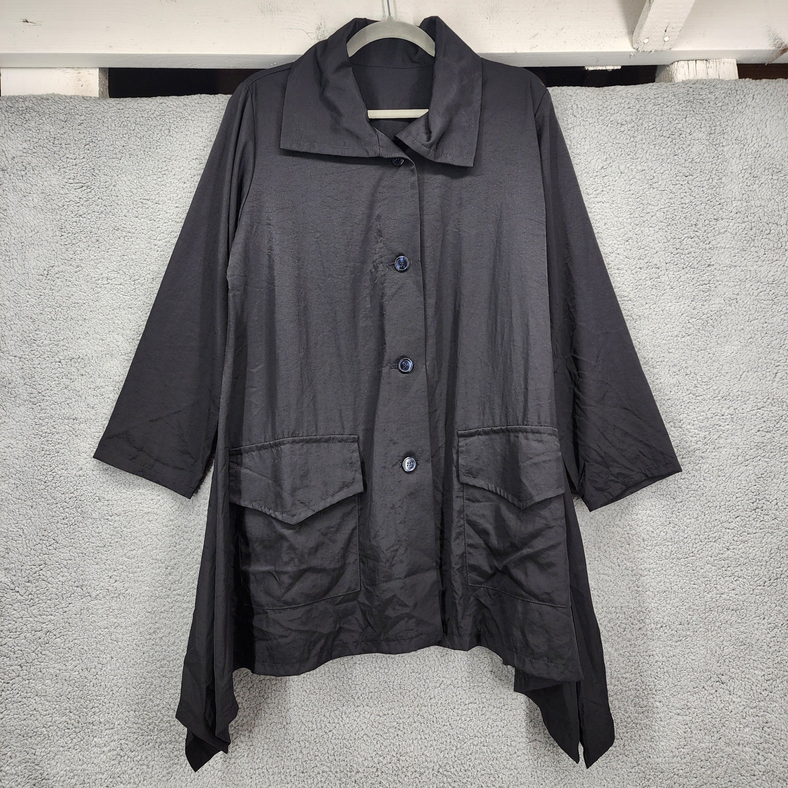 Heydari Medium Black Asymmetrical Sharkbite Hem Button Front Jacket USA