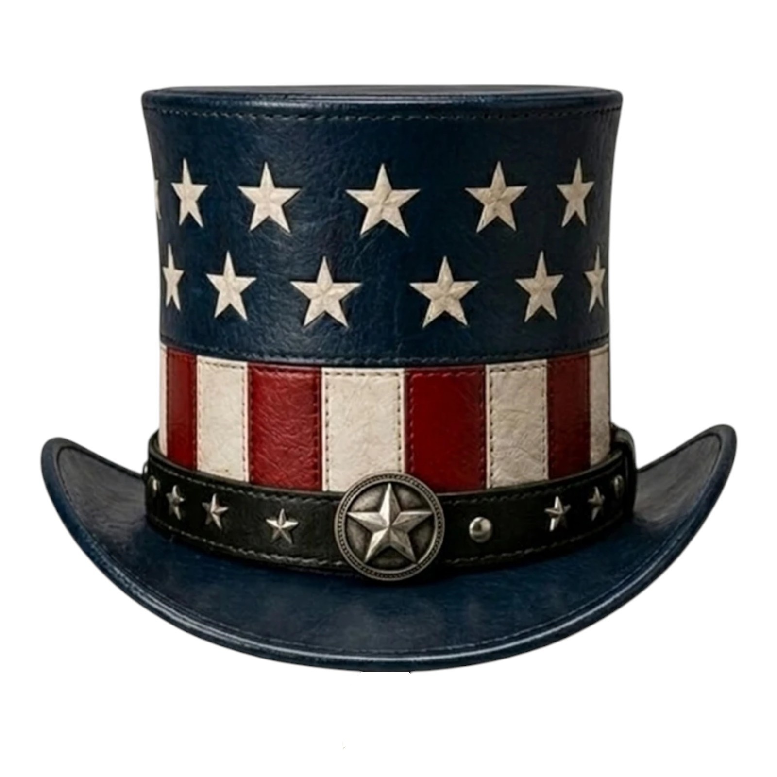 Leather Top Hat Patriotic USA Flag Style Uncle Sam Inspired Western Hat Handmade
