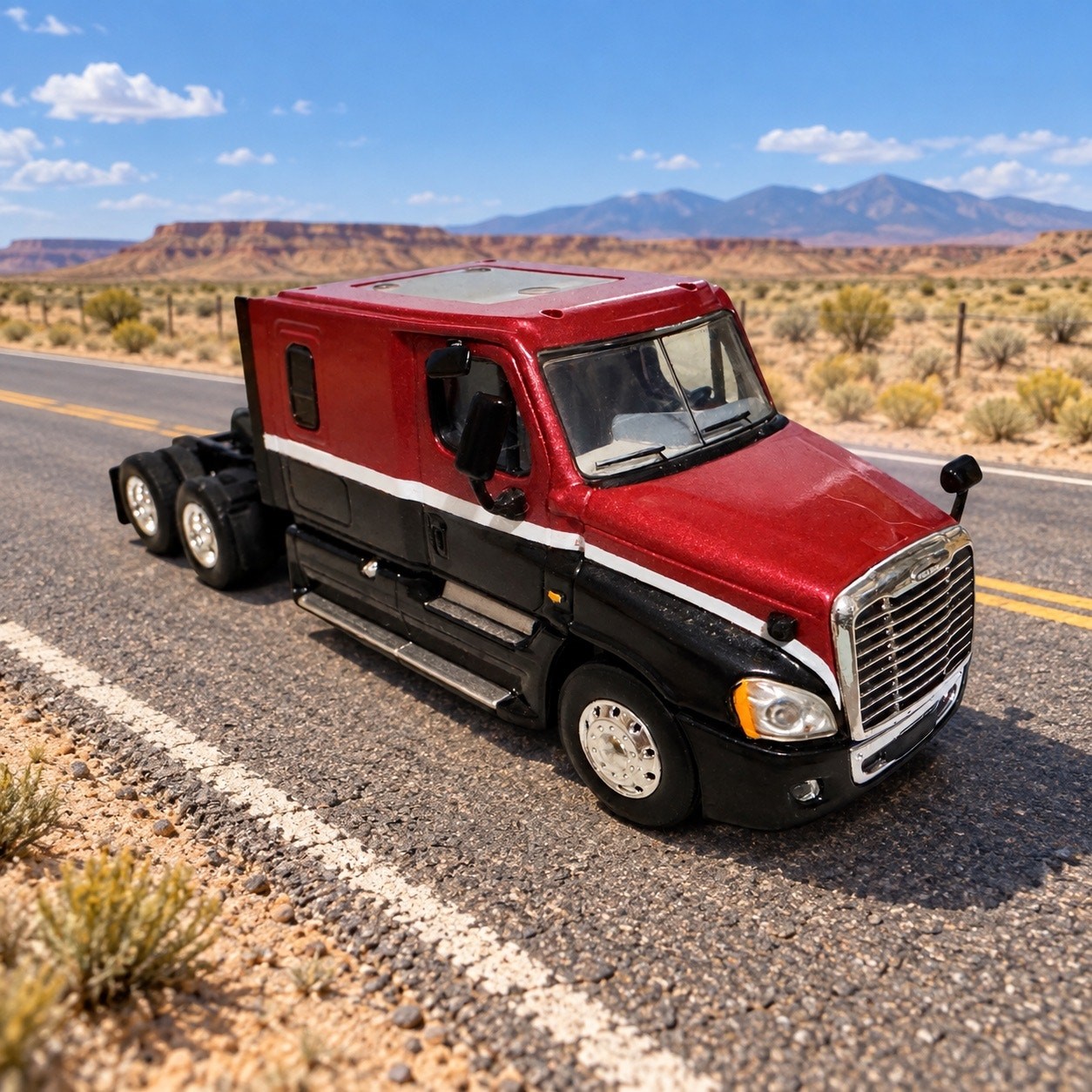 DCP First Gear 1/64 Freightliner Cascadia High Roof Sleeper Red Black Diecast