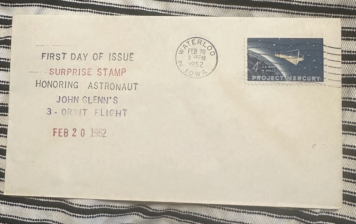 Project Mercury 1962 Surprise Stamp Honoring John Glenn’s 3 Orbit Flight Cachet