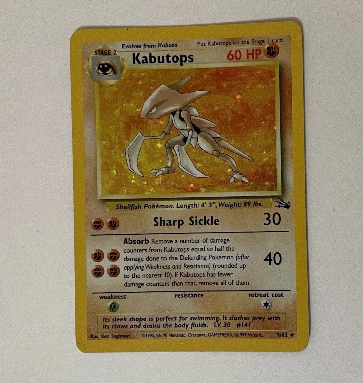 Pokémon Kabutops - Fossil 9/62 Holo Rare 1999 Wizards of the Coast TCG Card