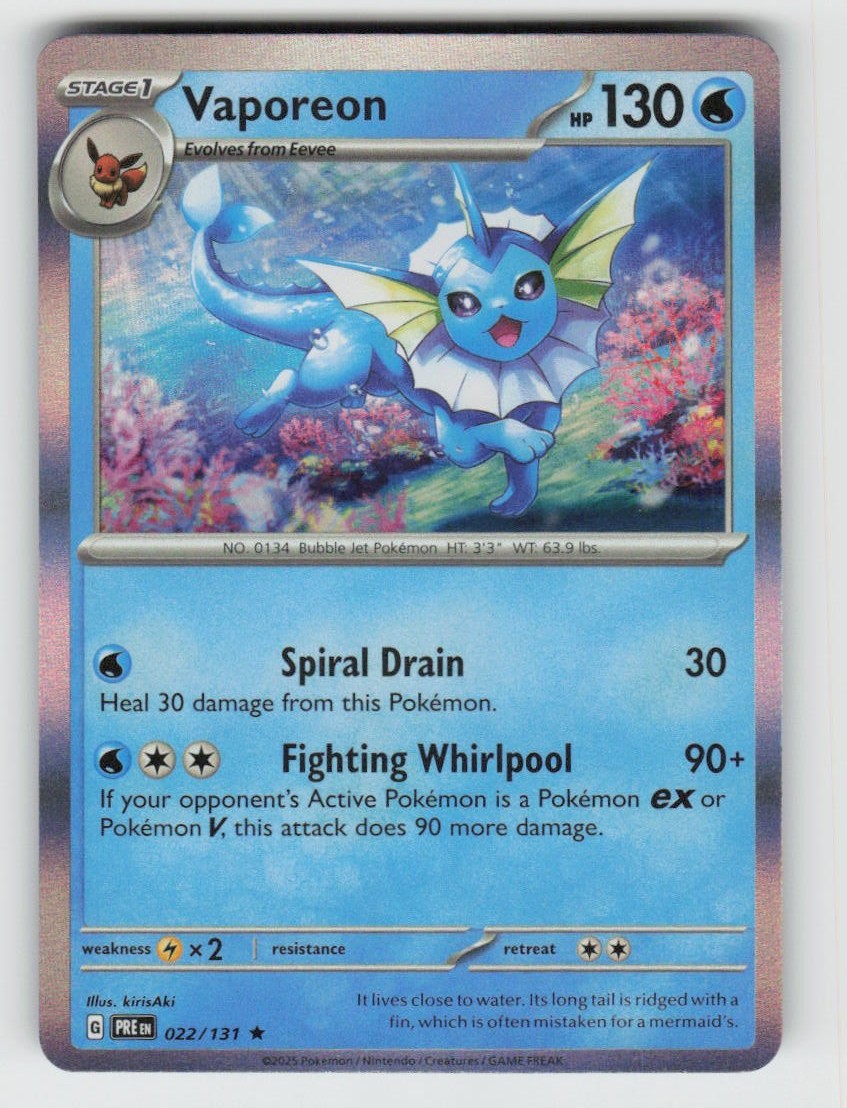 Holo Vaporeon 022/131 Rare Prismatic Evolutions Near Mint