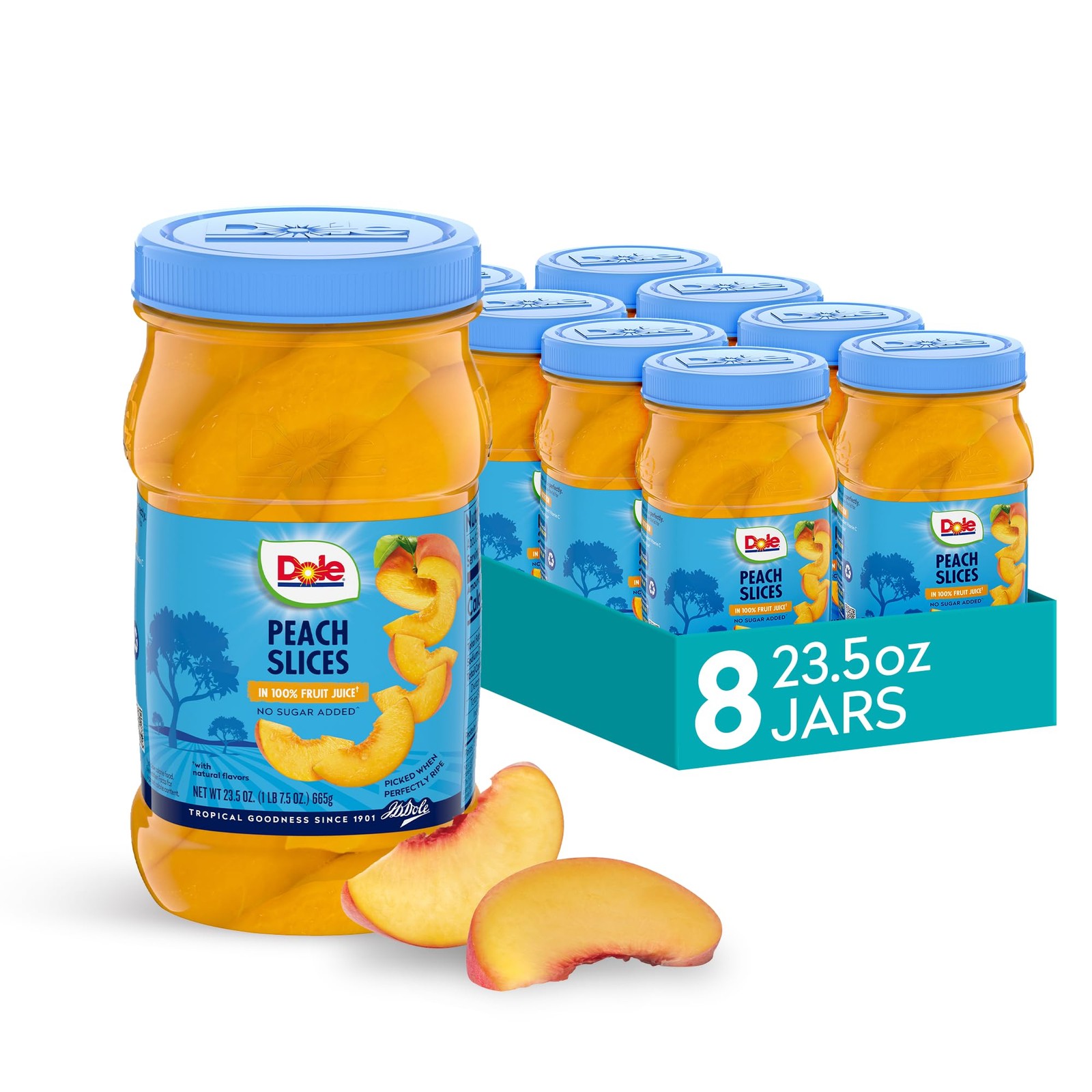 Jarred Sliced Yellow Cling Peaches in 100% Juice, 23.5 oz, Pack of 8
