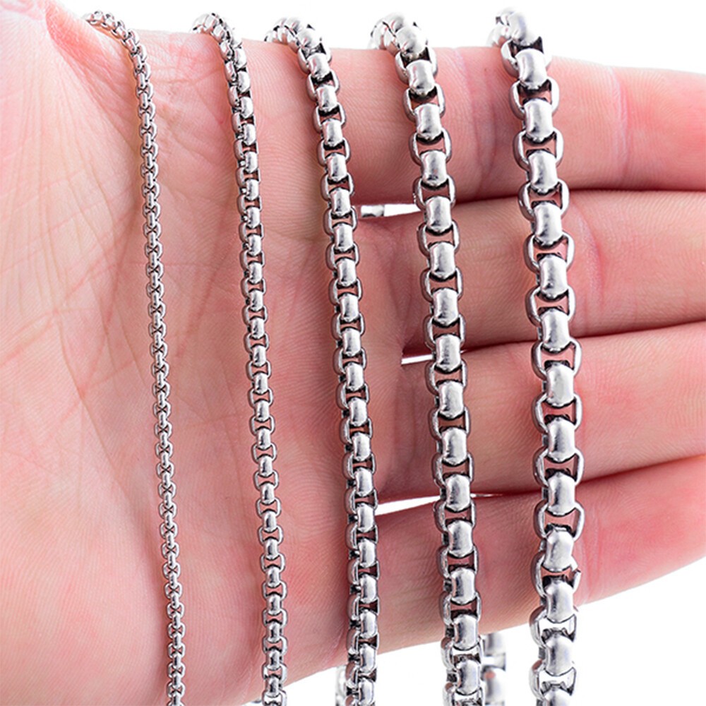 1.5-4mm Silver Tone Stainless Steel Round Box Necklace Men Women Chain 18-28\