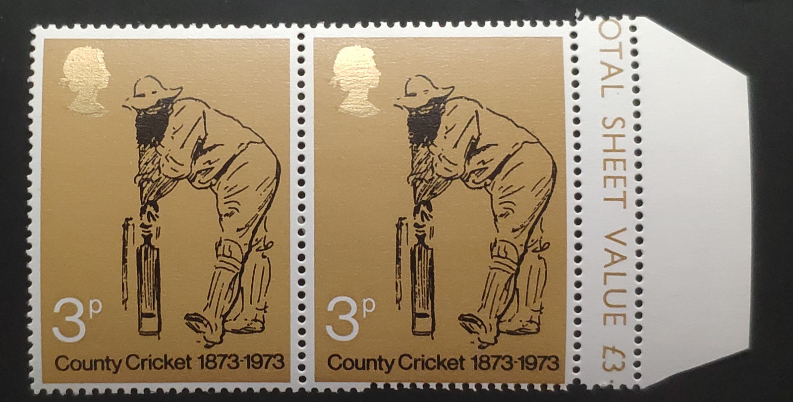 GB. QEII. 1973. ERRORs  DOUBLE PERF and others on Cricket 3p pair. MUH.