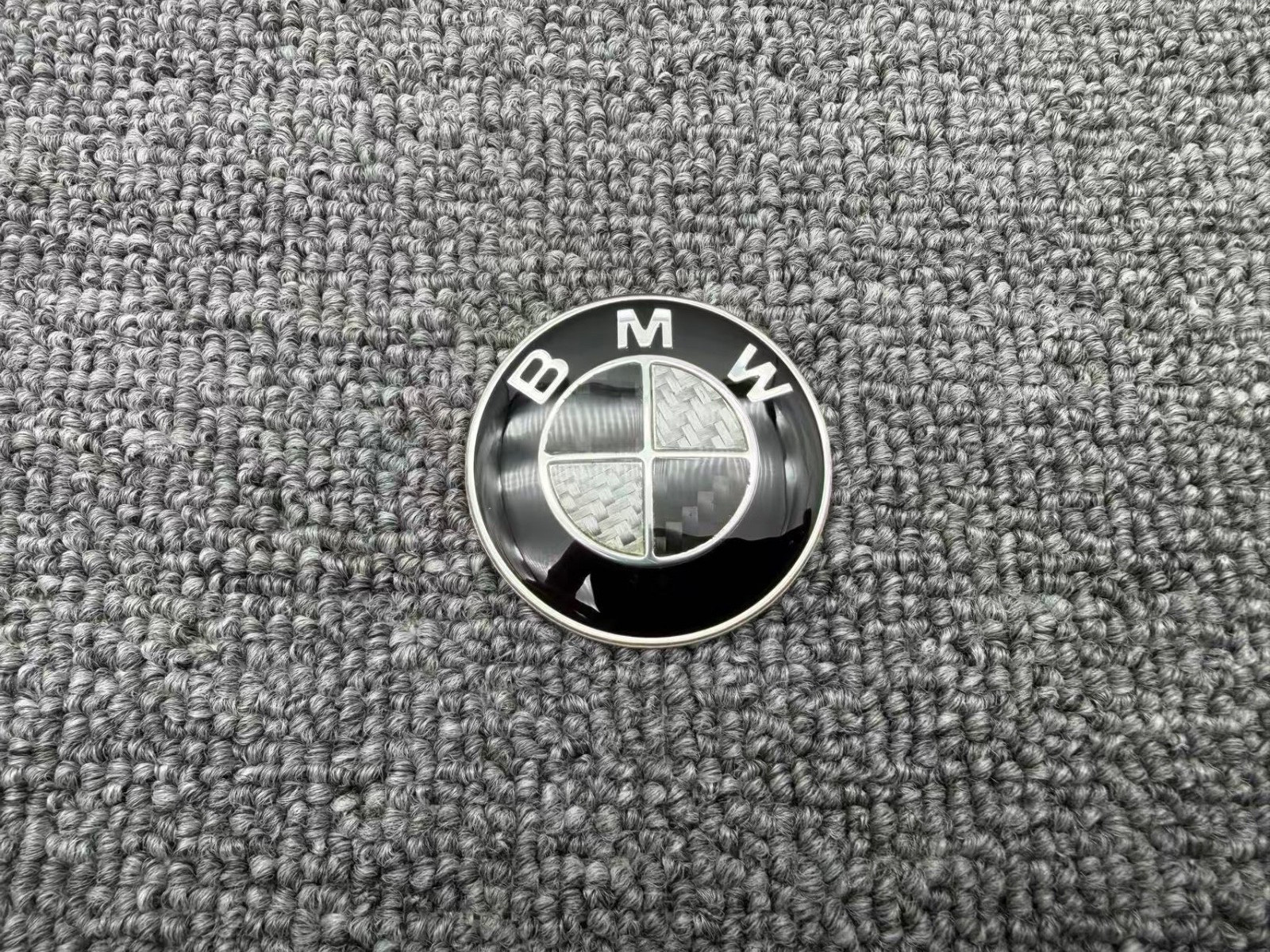 7pcs Black White Carbon Fibre Roundel Front Rear Emblem Badge Steering Wheel Cap