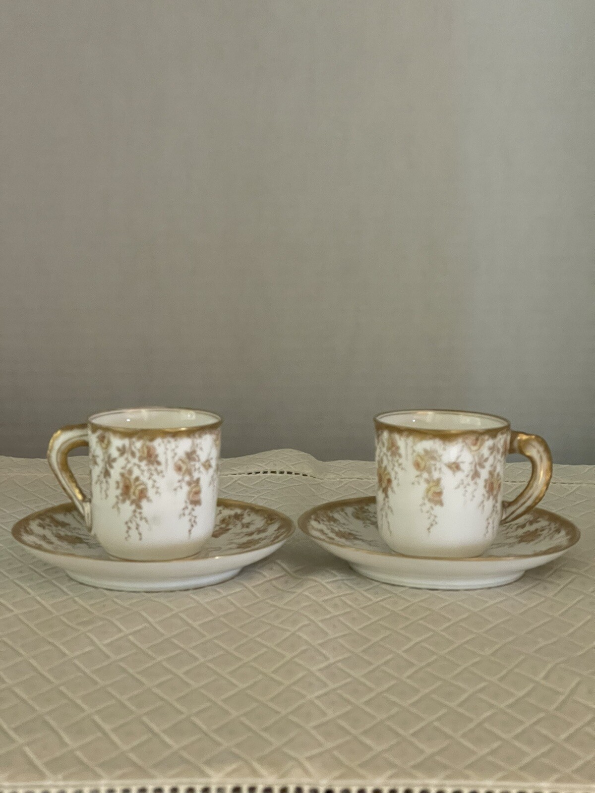 Set/2 T&V Limoges Floral Gold Trim Demitasse Cup & Saucer J McD & S Set/2 T&V Limoges Floral Gold Trim Demitasse Cup & Saucer J McD & S