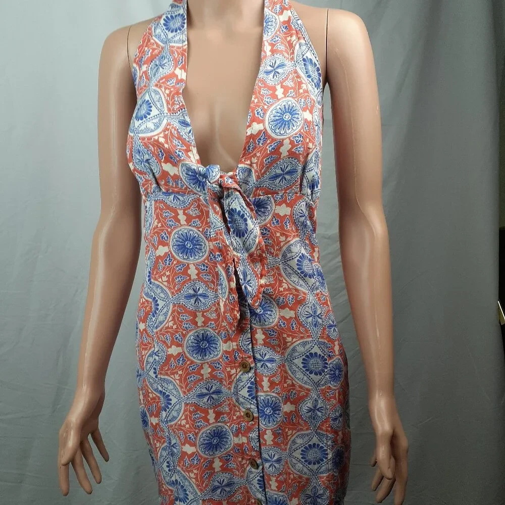 Anthropologie Maeve Orange Blue Festival Halter Dress XL NWT $140 Anthropologie Maeve Orange Blue Festival Halter Dress XL NWT $140