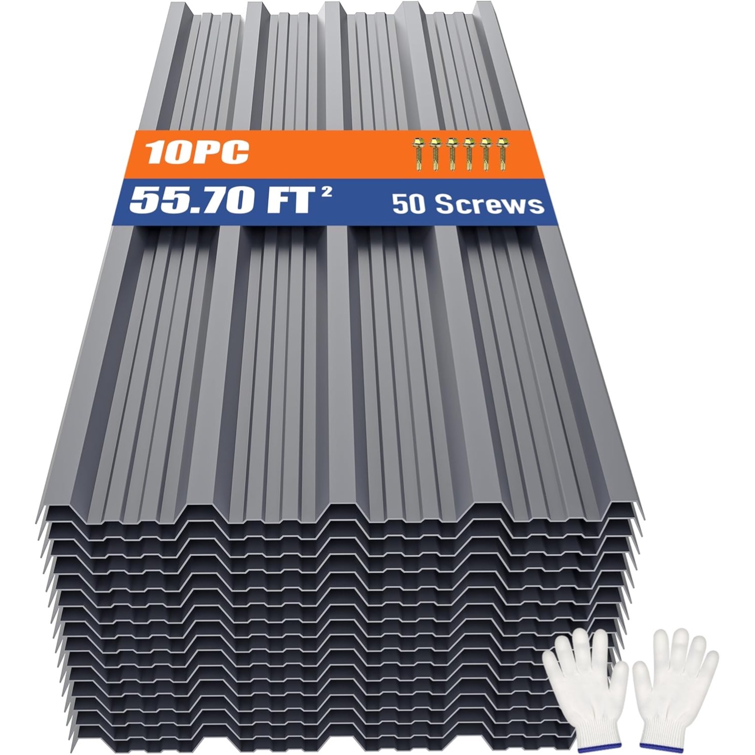 Customizable Metal Roofing Panels - 10pcs 55.7 ft², Corrugated Galvanized Steel