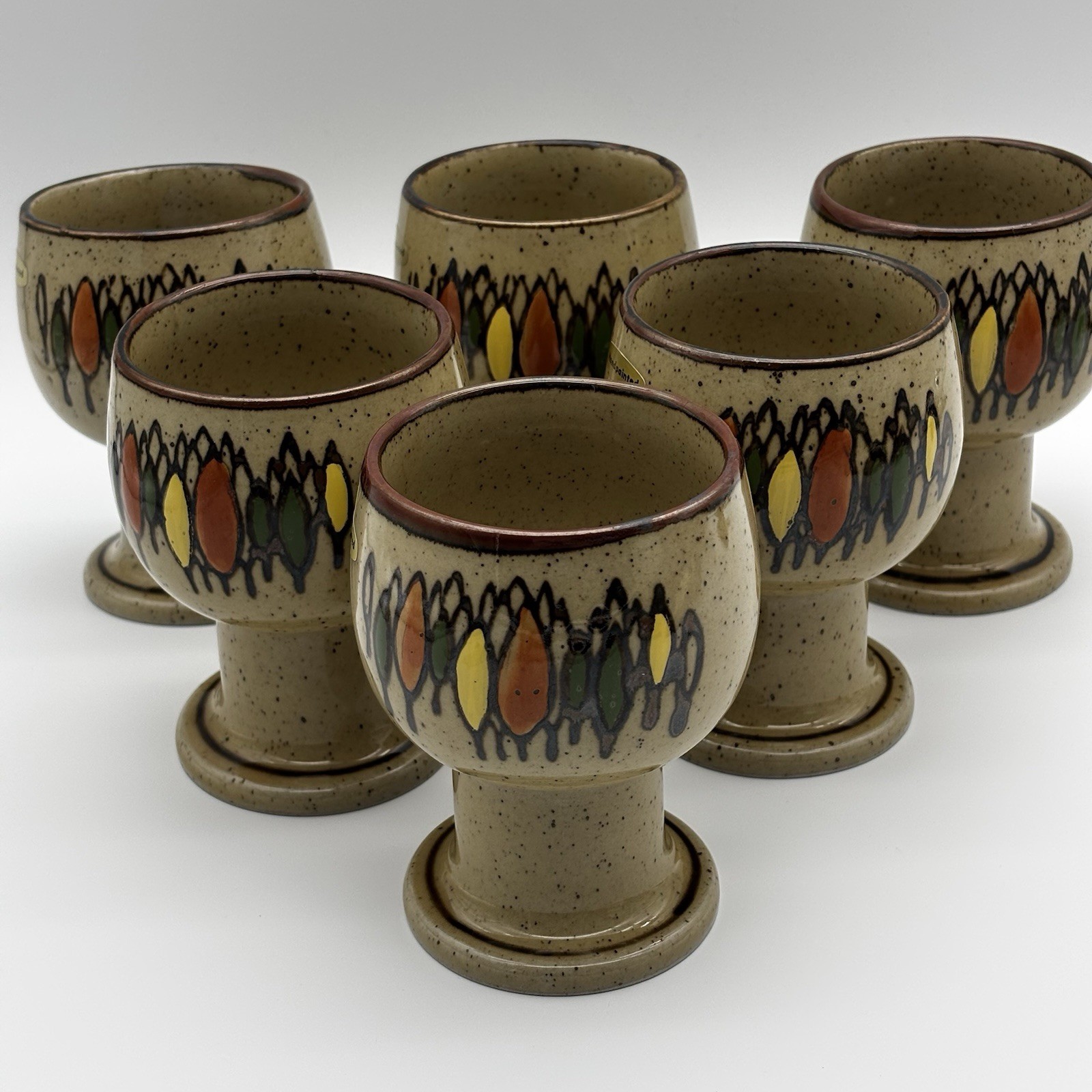 Lot OF 6 RARE OTAGIRI Vtg Stoneware Goblets Japan 70s Forest Trees Stickers Lot OF 6 RARE OTAGIRI Vtg Stoneware Goblets Japan 70s Forest Trees Stickers
