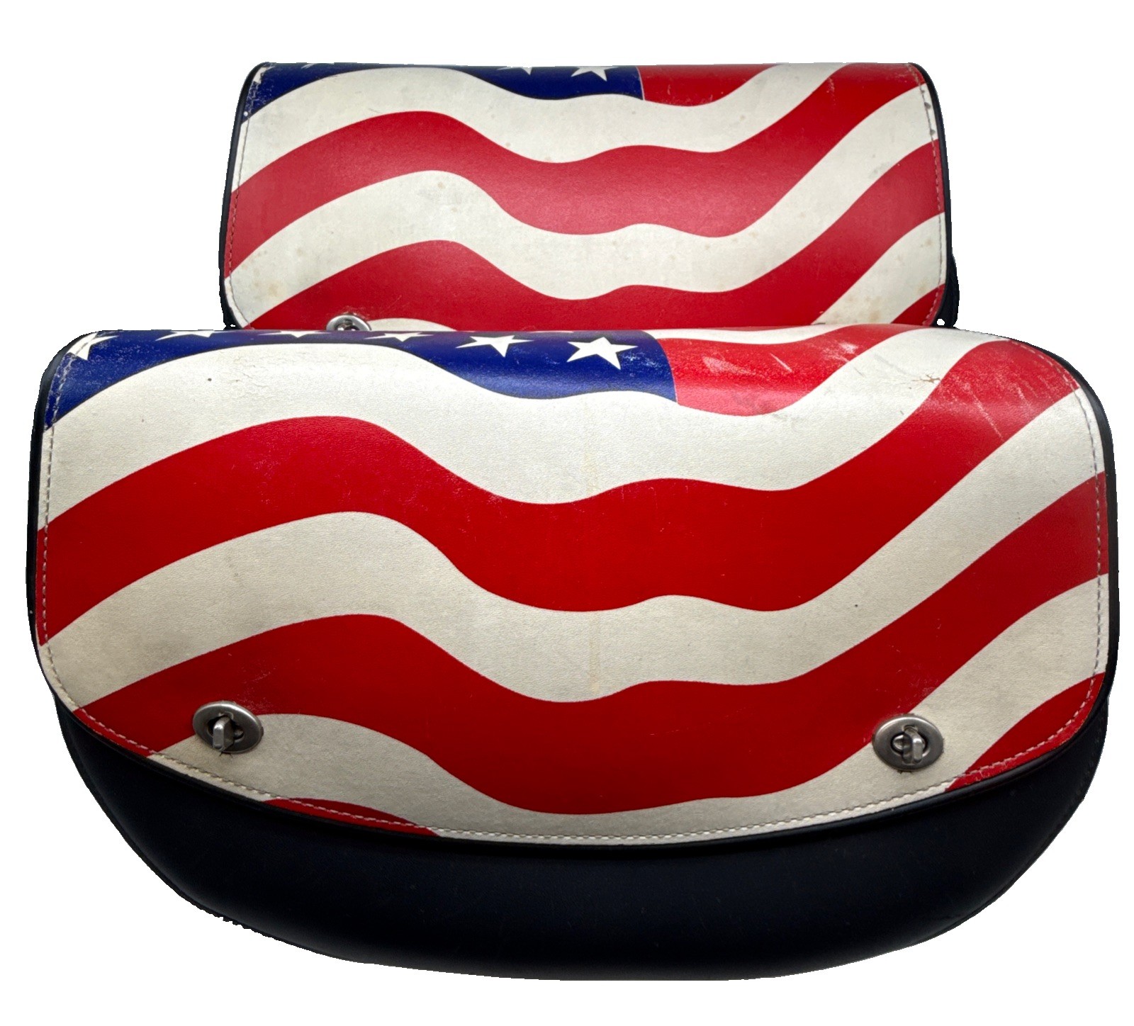 Vintage Custom USA Motorcycle Saddlebags American Flag Patriotic Leather Pair