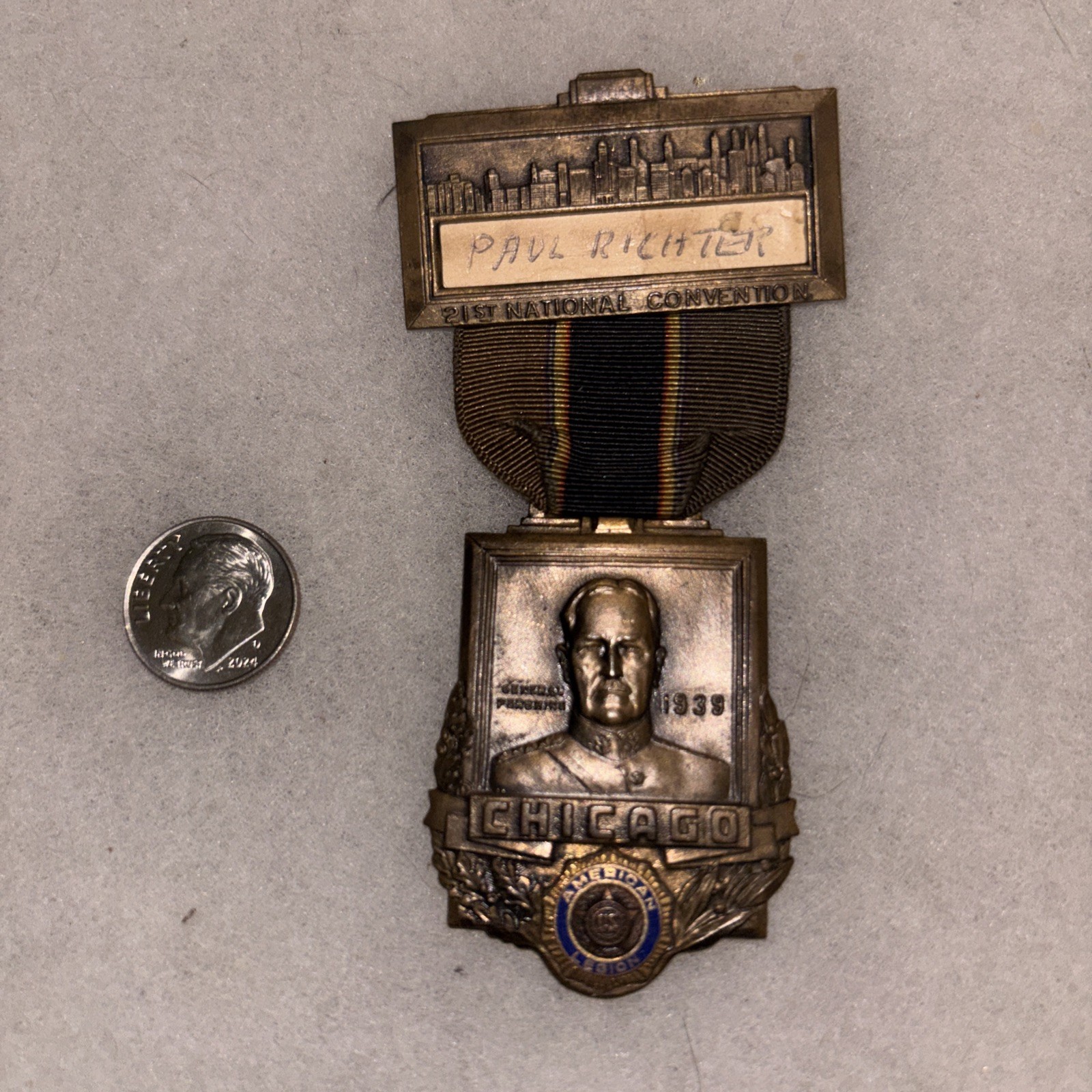 Rare American Legion 21st Natl. Conv. Gen. Pershing 1939 Chicago Medal/Ribbon #2 Rare American Legion 21st Natl. Conv. Gen. Pershing 1939 Chicago Medal/Ribbon #2