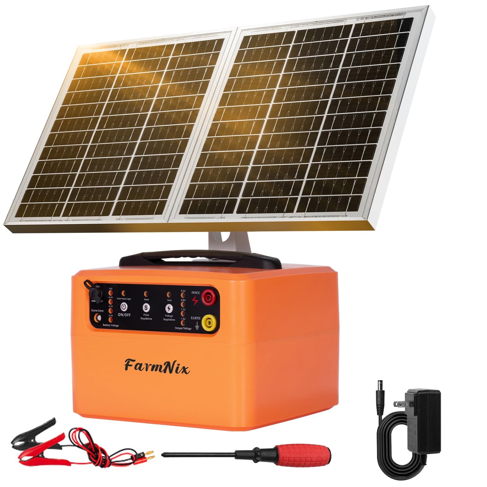 FarmNix 30 Mile Solar Fence Charger, 6-12KV Adjustable for Livestock Farm