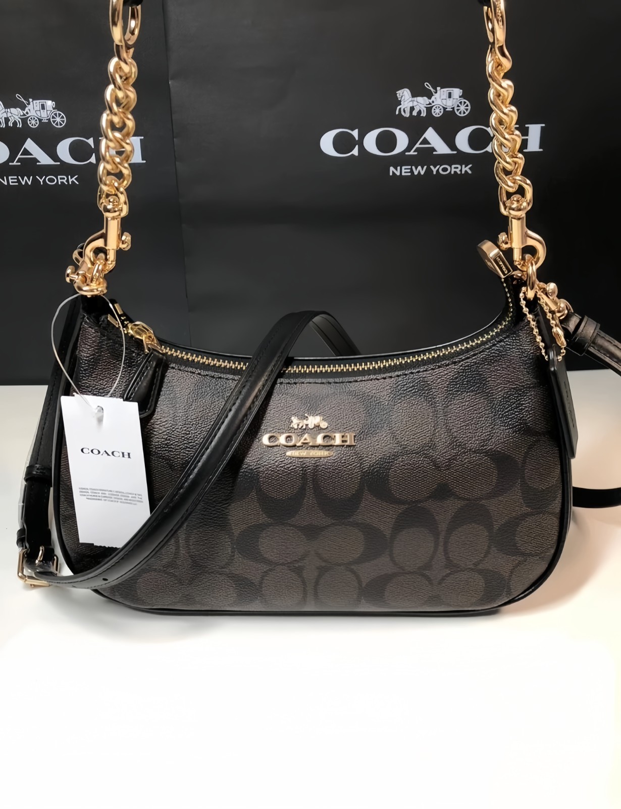 Coach Teri25 Full Leather Chain Brown Shoulder Bag Coach Teri25 Full Leather Chain Brown Shoulder Bag