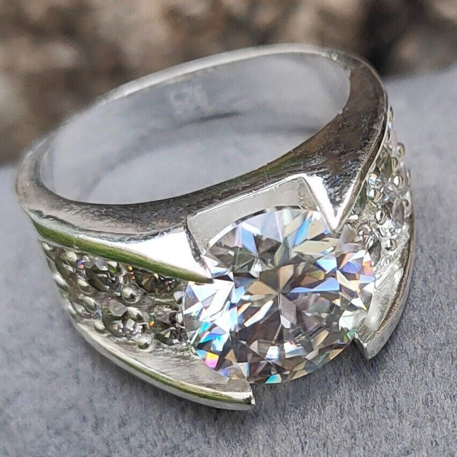 Rare 7 CT Certified Treated White Diamond Solitaire Unisex Men\'s Ring 925 Silver Rare 7 CT Certified Treated White Diamond Solitaire Unisex Men\'s Ring 925 Silver