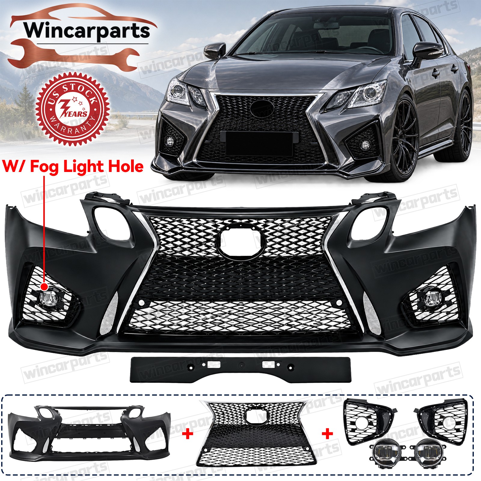 Fit For 2006-11 Lexus GS GS300 GS350 to 16+ GS F Style Front Bumper + Fog lights